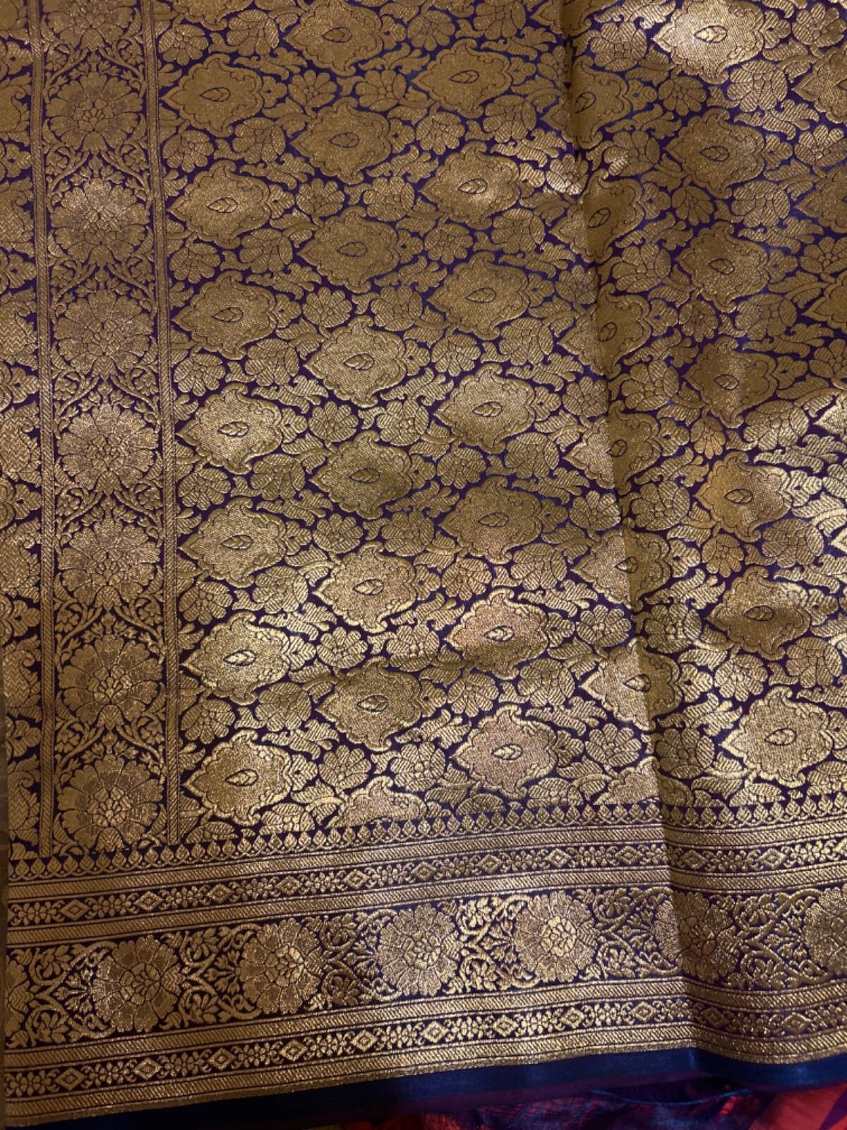 Dark Blue/Purple Banarasi Style Silk Saree with Unstitched Blouse