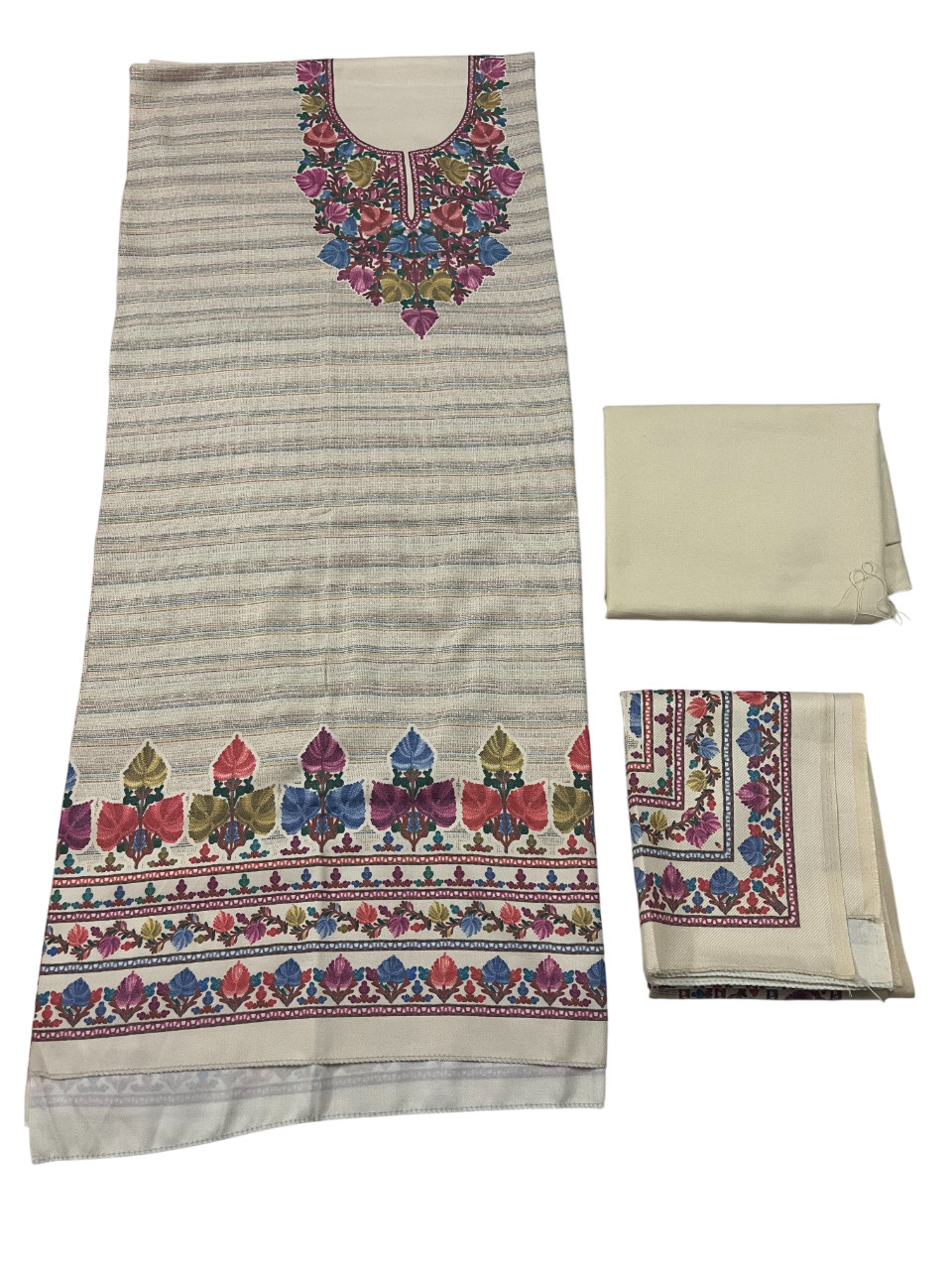 Floral Print Acrylic Wool Blend Unstitched Salwar Suit Material For Women