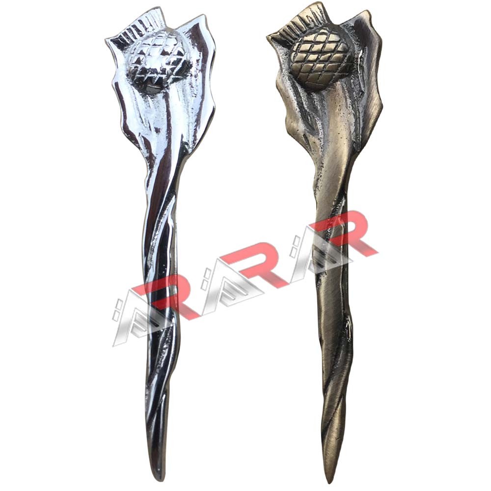 Scottish Kilt Pin Hihgland Thistle Celtic Crest Kilt Pins 4″ Antique Chrome AAR