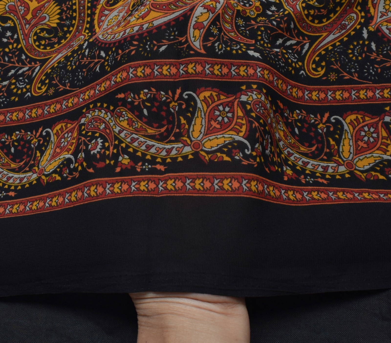 Sushila Vintage Black Saree Blend Georgette Silk Printed Paisley Craft Fabric