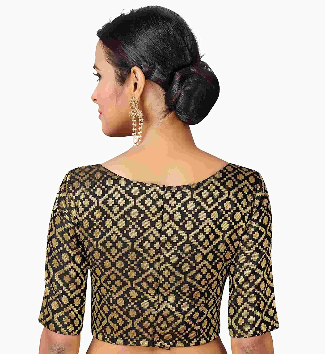 New Designer Women’s Brocade Stitched Elbow Length Sleeves Saree Blouse
