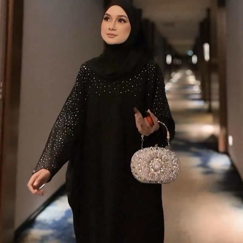 Exclusive Black Blue Green IMPORT DUBAI ABAYA -ABAYA DUBAI DIAMOND SATIN MATTE