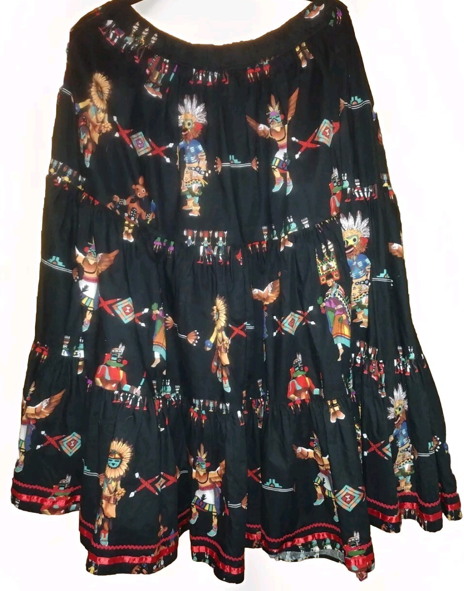 American Indian Skirt Long ONE SIZE Black Fashion Virginia HERITAGE Print Navajo