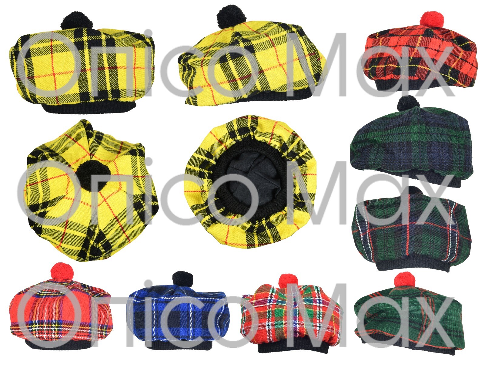 Scottish Men’s Tam O’ Shanter Flat Bonnet Hat Acrylic Tartan Tammy Balmoral Cap