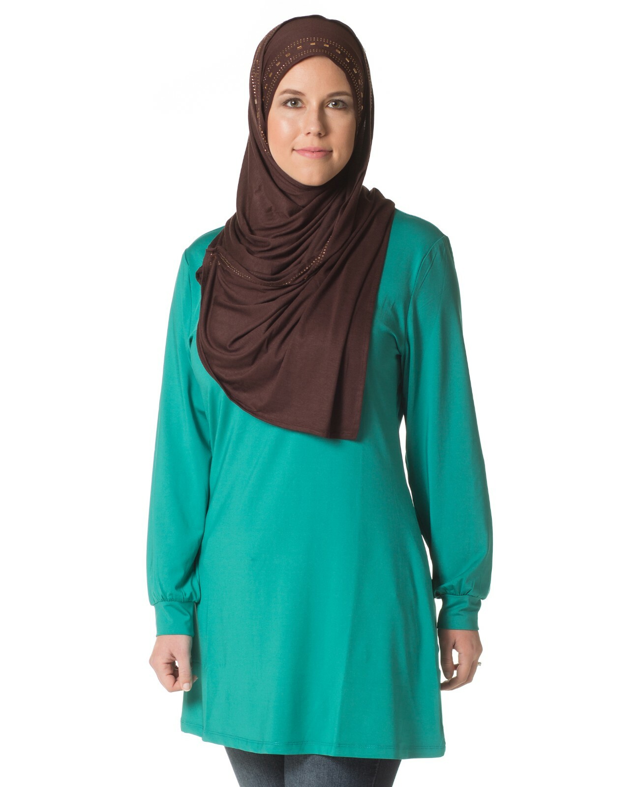 Ummah Couture Go To Top-Teal Modest Muslim Hijab Fashion Long Sleeve Shirt
