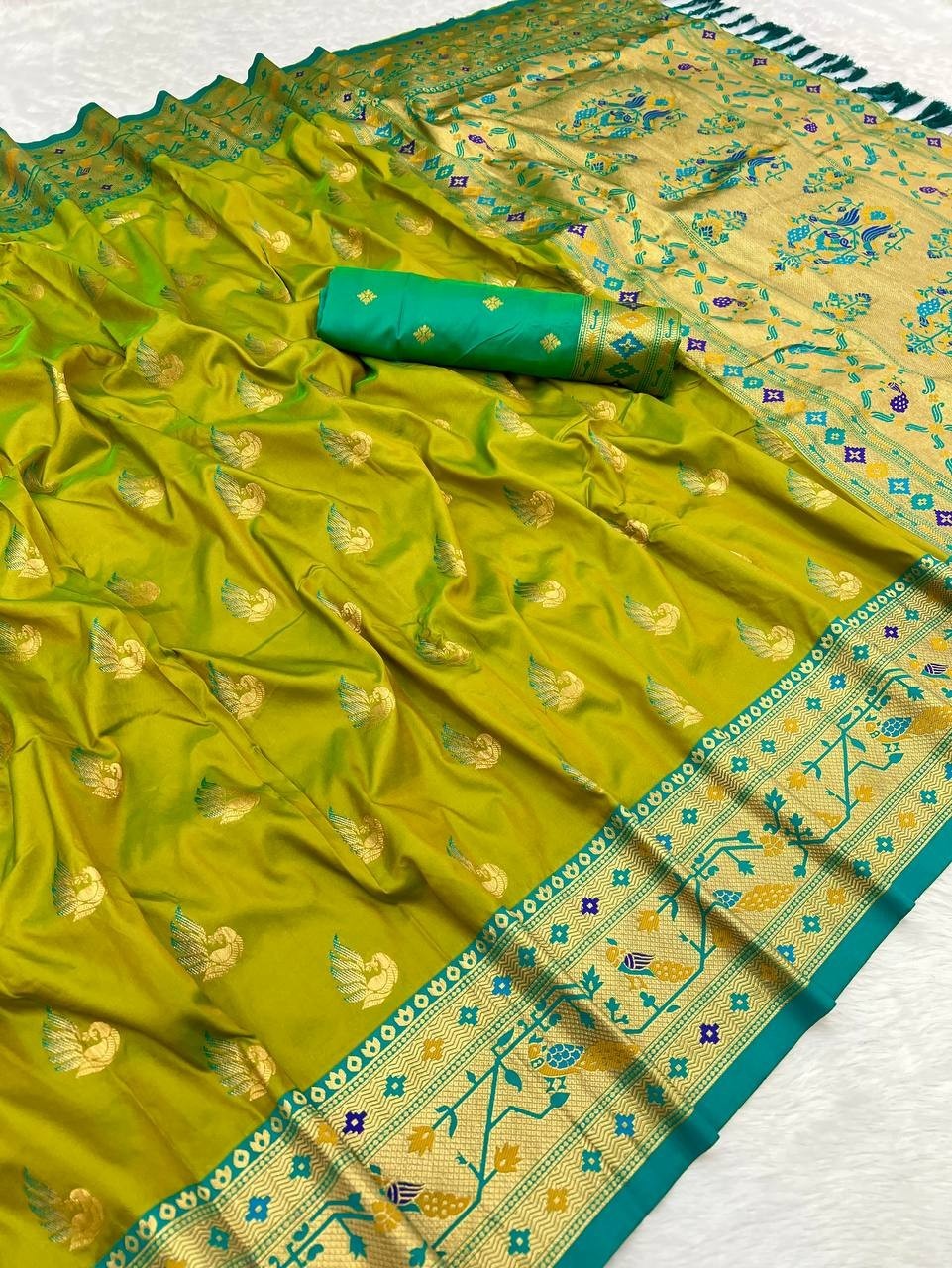 Paithani Silk Saree With Jacquard Weaving Bridal Wedding Party Ethnic Sari