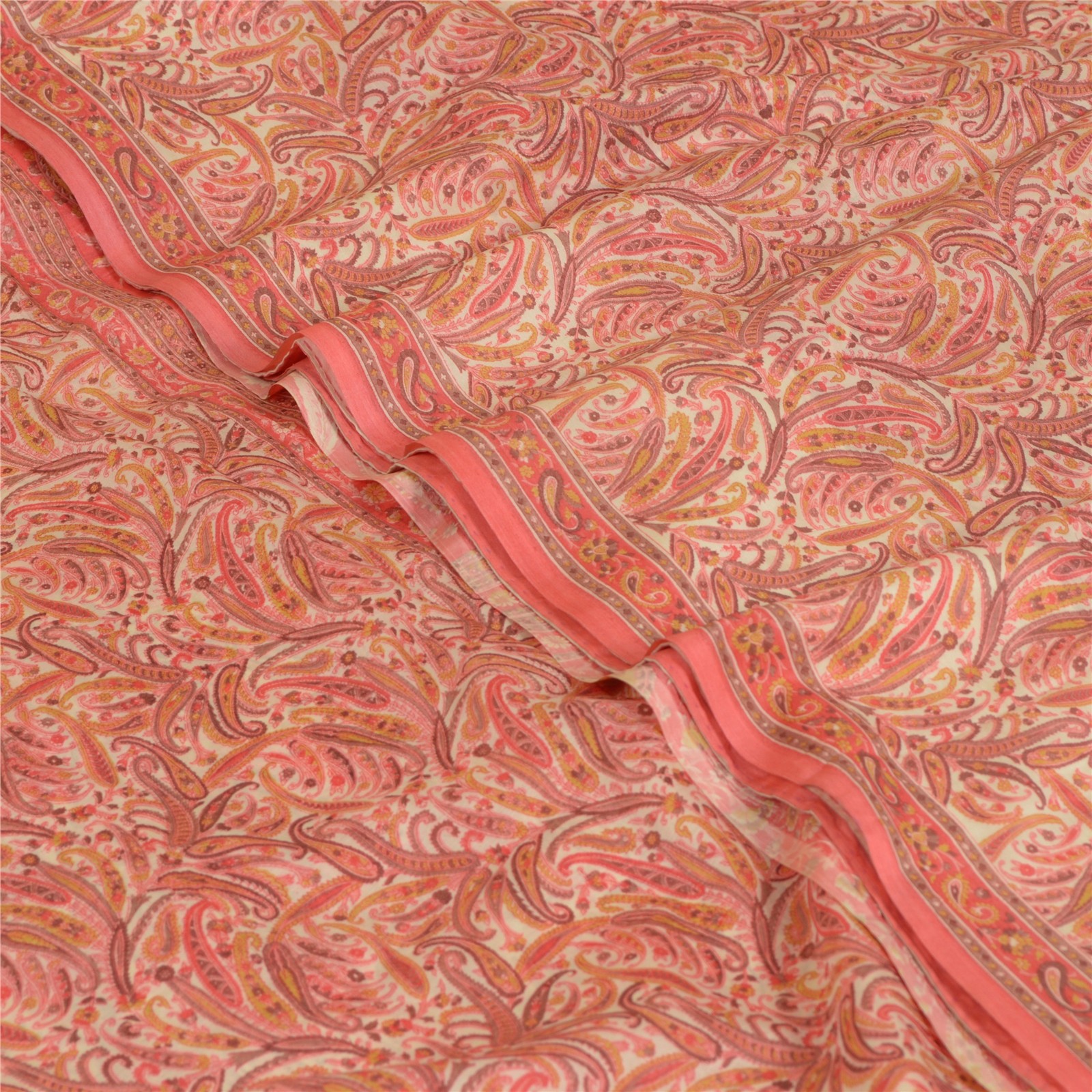 Sanskriti Vintage Saree Blush-Pink Art Silk Paisley Print Sari Fabric 5 Yard DIY