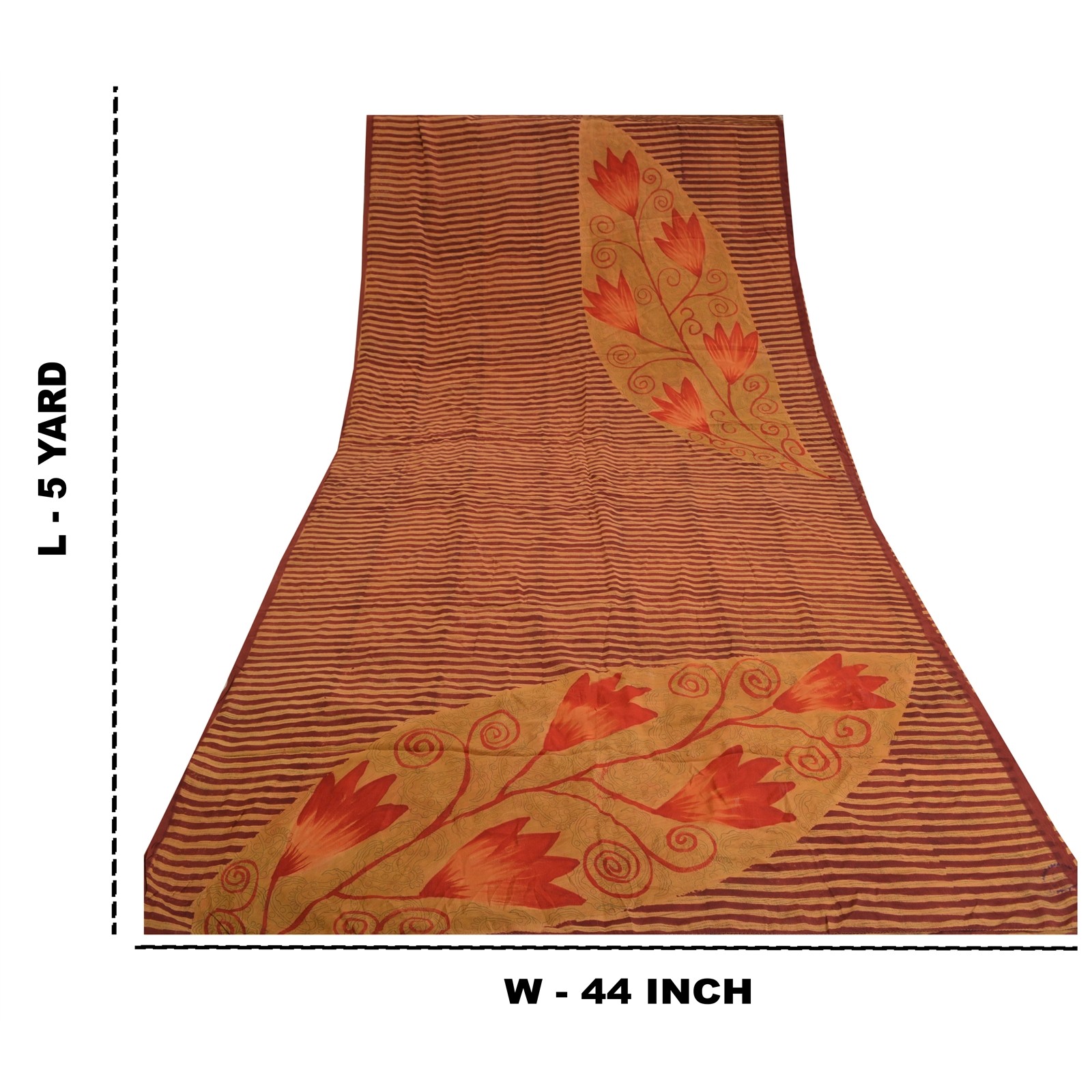 Sanskriti Vintage Sarees Red/Green Pure Crepe Silk Printed Sari 5Yd Craft Fabric