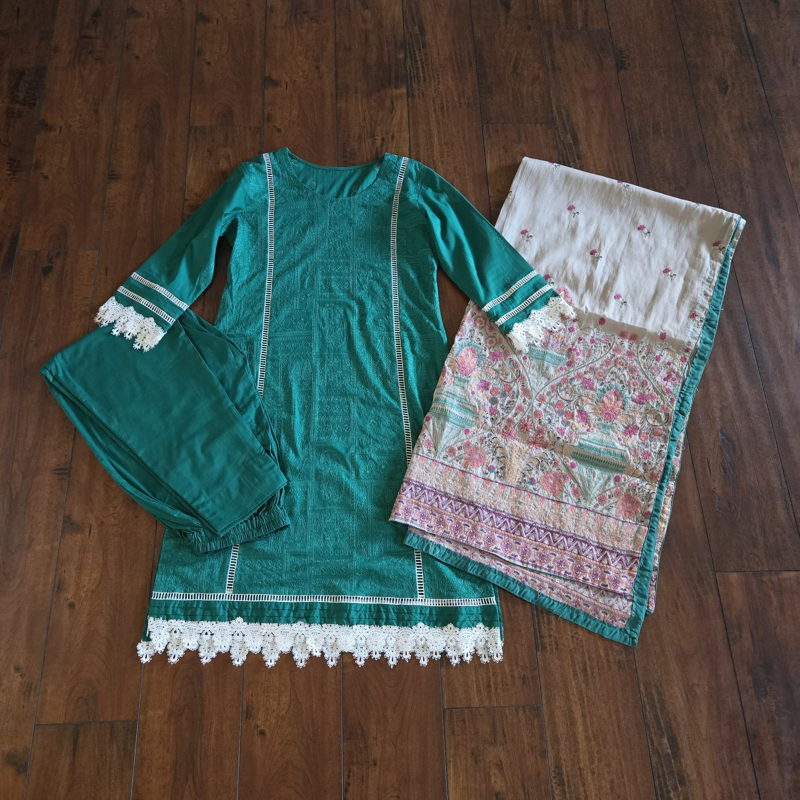 Embroidered Salwar Kameez Dupatta Long Scarf 100% Cotton Party Wear Dress