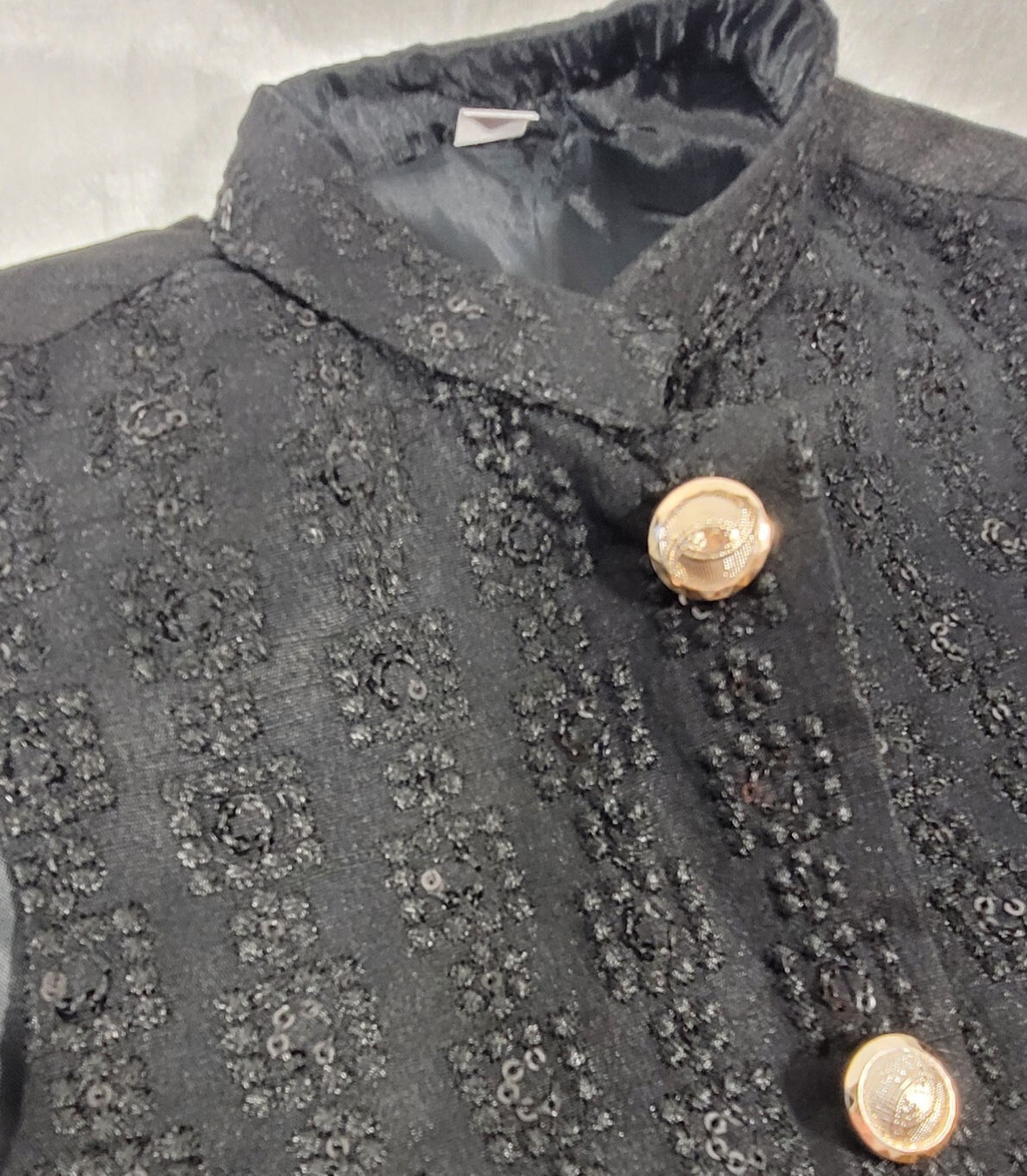 Kids Boys Damask Embroidered Sequin 3pc Kurta Set – Black – Choose Size