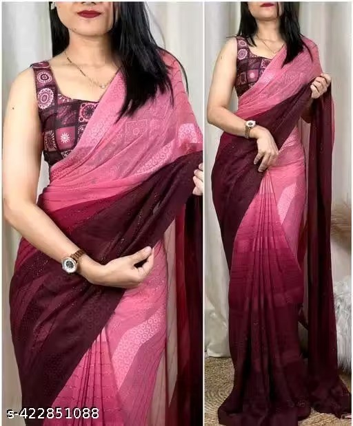 Georgette Jari Work Saree Printed With Unstitched Bloused Fashion Wedding Wear