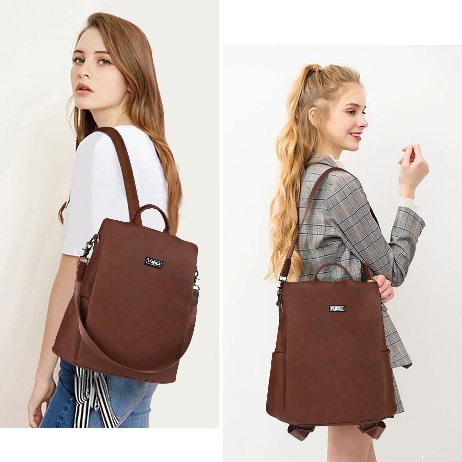 Fmeida Backpack Purse for Women PU Leather Anti Theft Backpack for Travel Con…