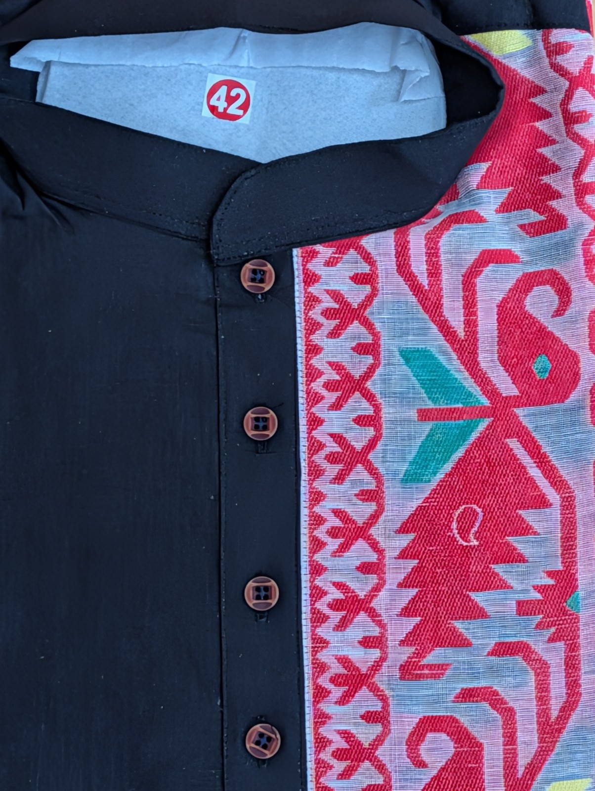Kurta Punjabi Cotton Jamdani Weaving Mandarin Collar Festive Party Wear Size 42