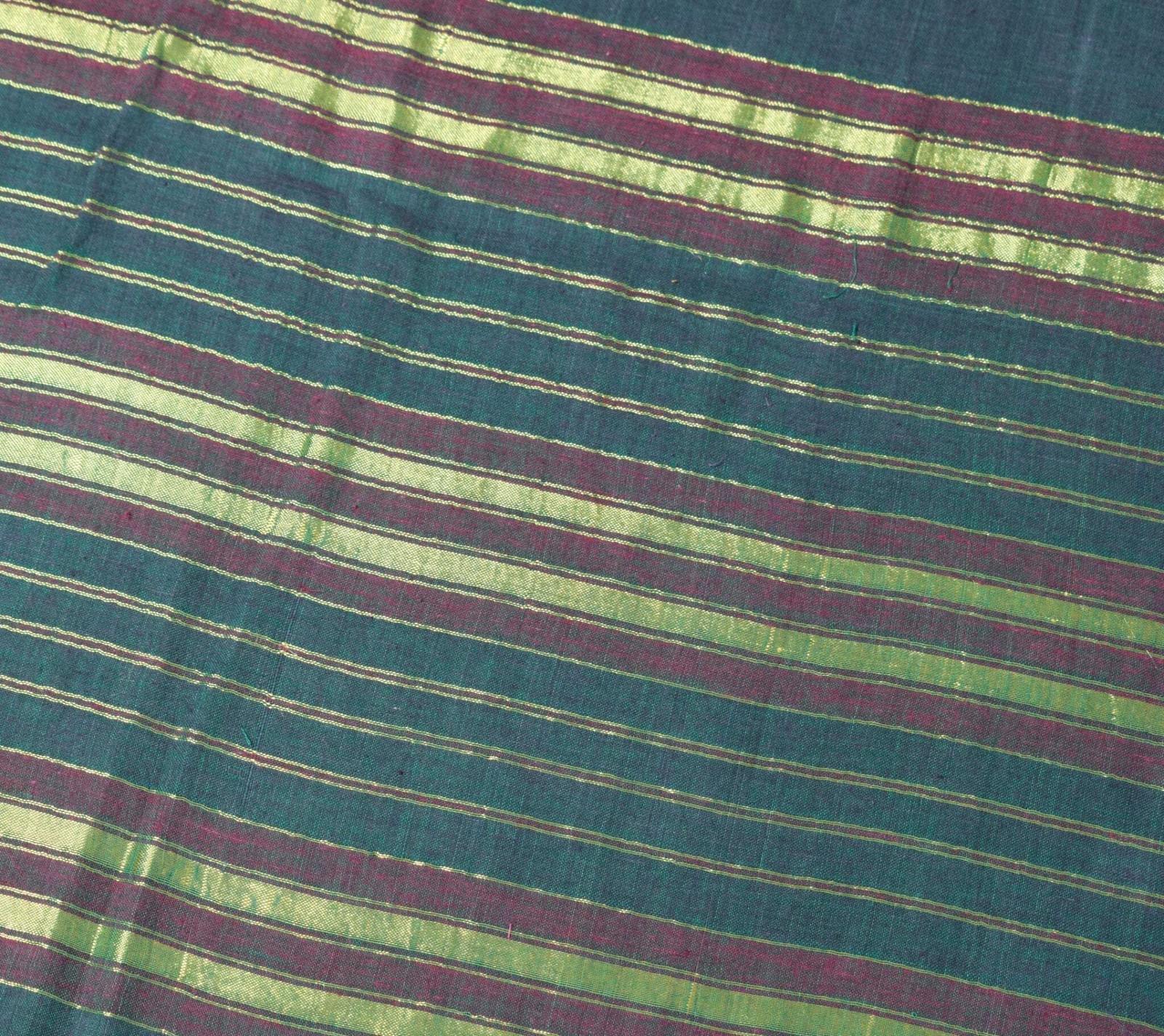 Sushila Vintage Dark Green Saree with Maroon Woven Border PureCotton Sari Fabric