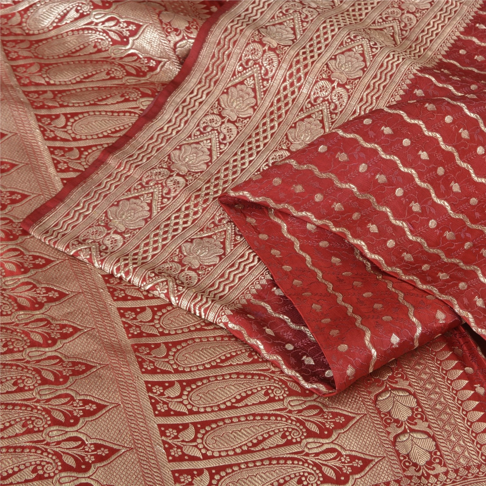 Sanskriti Vintage Red Sarees 100%Pure Silk Zari Hand Woven Brocade Banarasi Sari