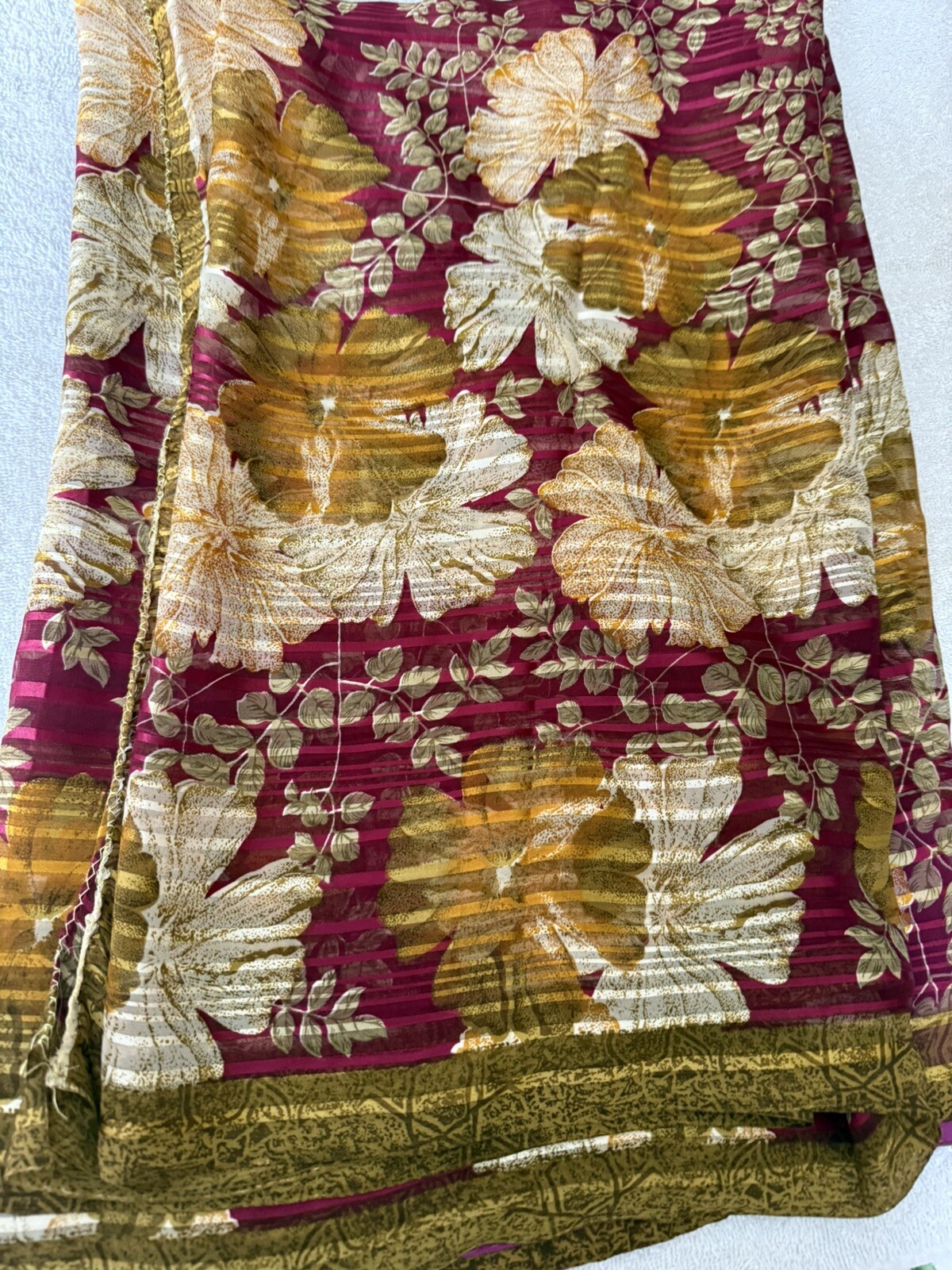 Multicoloured Chiffon satin Striped floral Printed Sari Fabric/New with fall