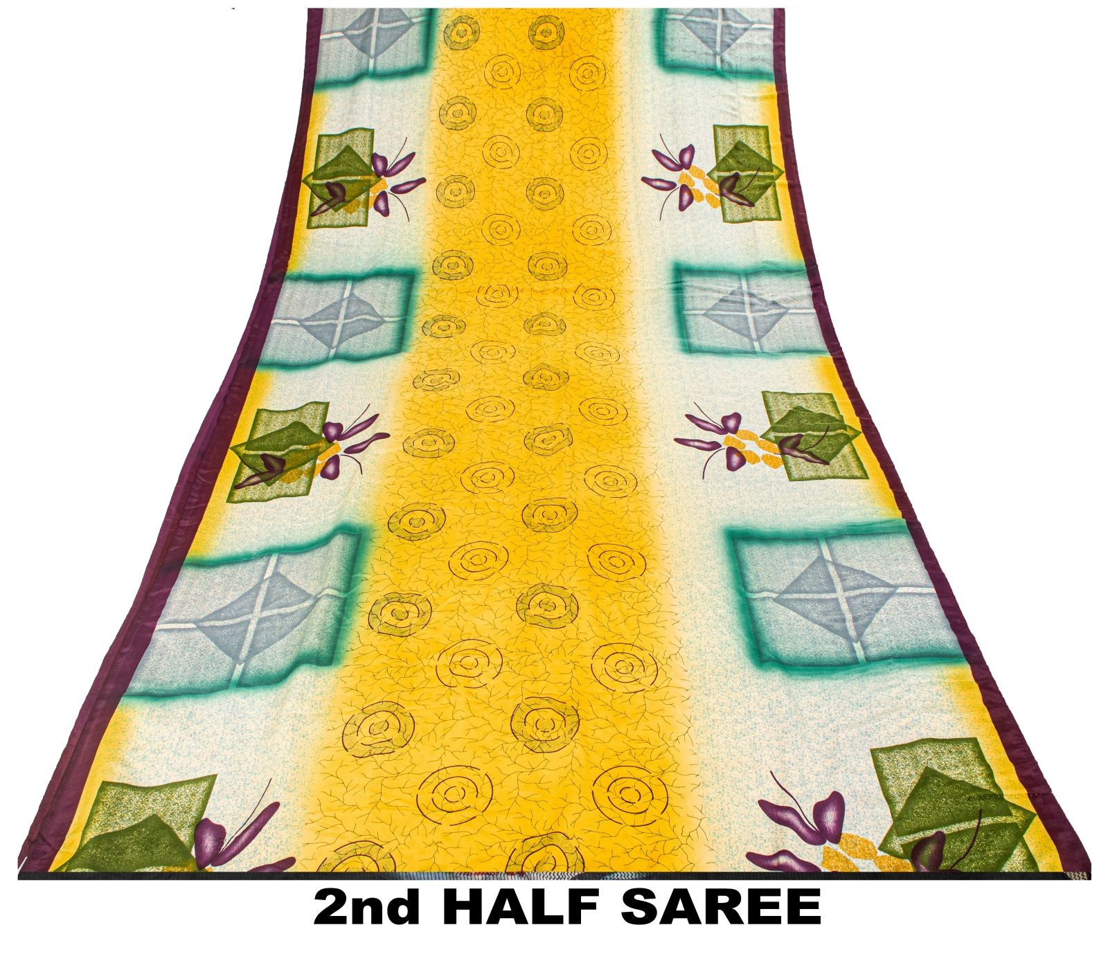 Sanskriti Vintage Yellow Moss Crepe Saree Floral Print Craft Fabric 5+ Yard Sari