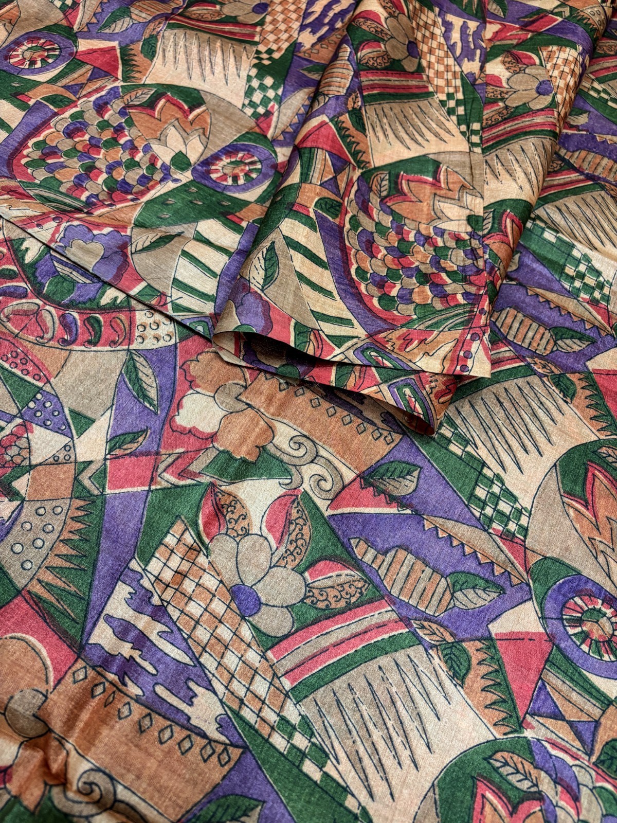 Vintage Tussar Silk Saree, Upcycled Printed Tussah Silk DIY Craft Fabric TS1037