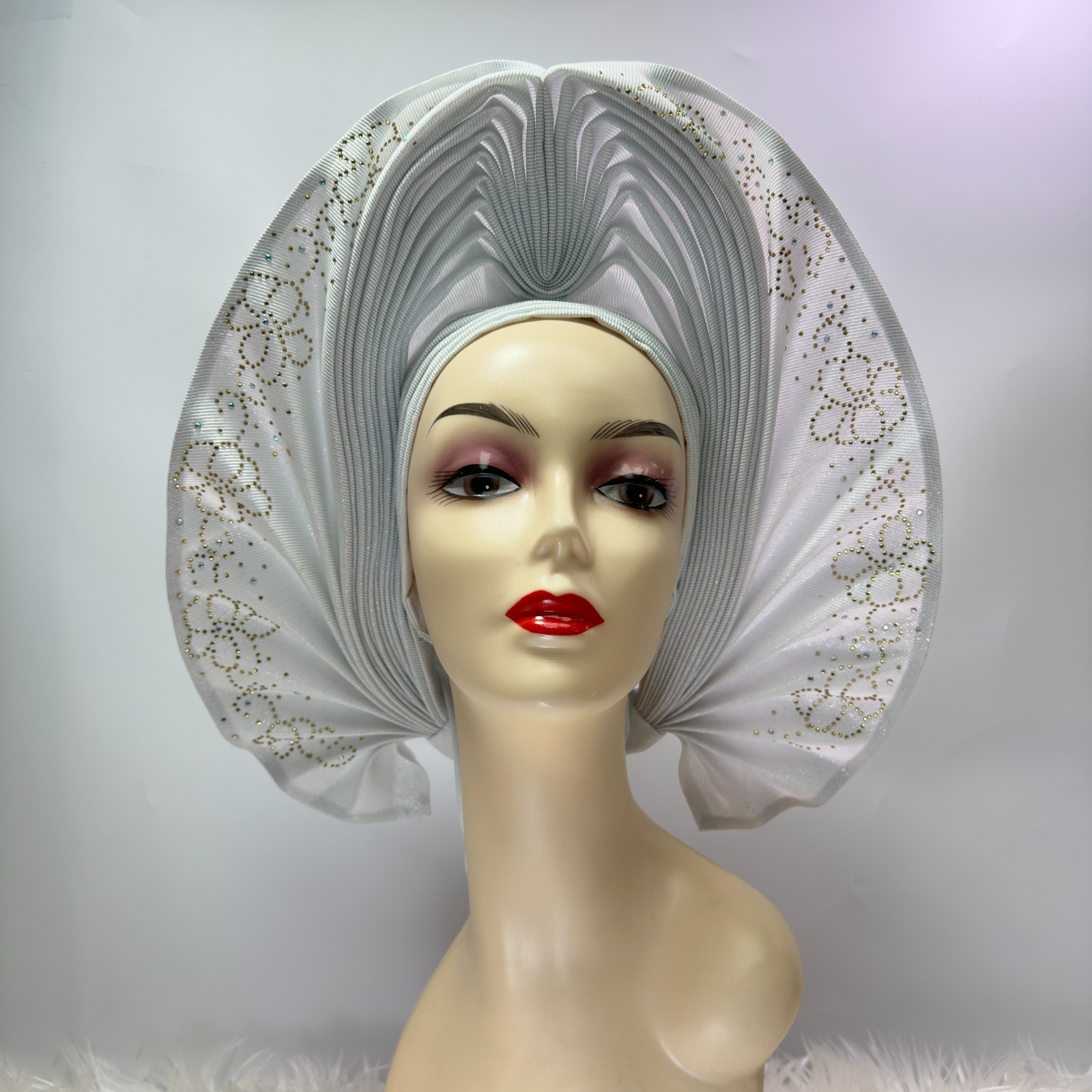 African Gele Fabric Headtie Stones Aso-Oke Turban Made Head Wear Hat Auto Gele