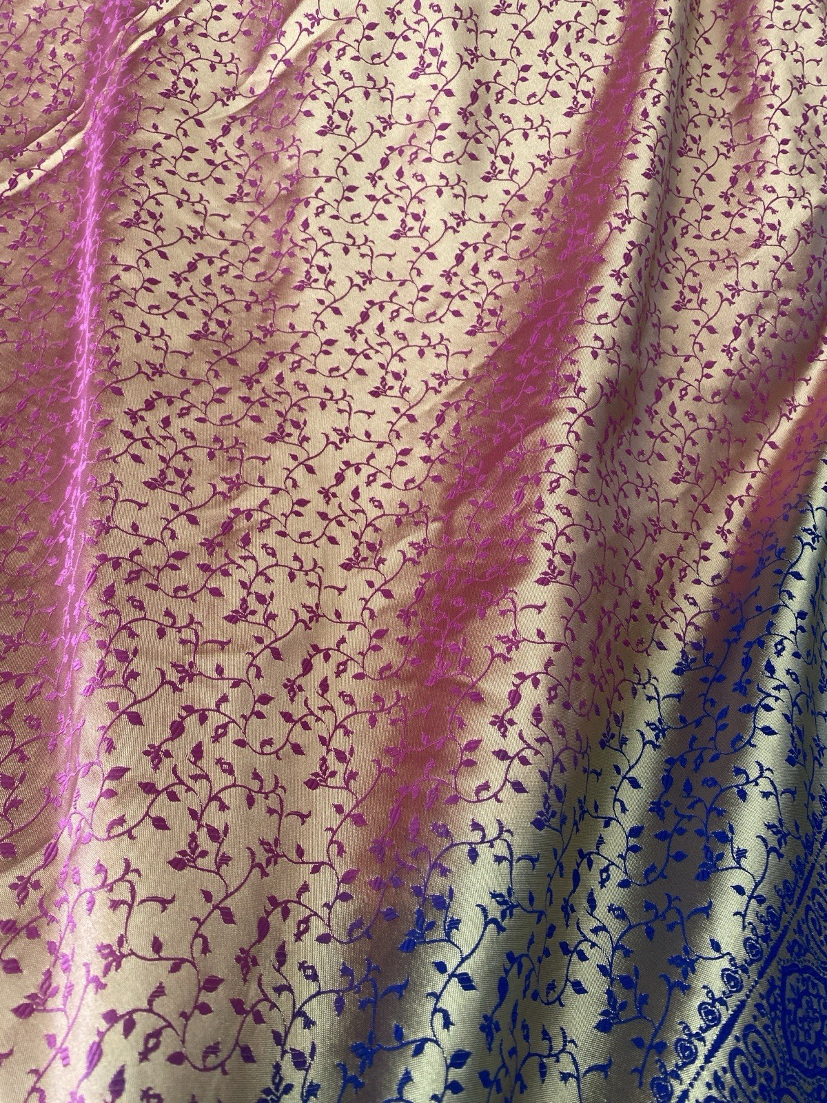 Dual-tone Saree Rich Blue Bright Pink and Magenta with Gold Motifs for Women