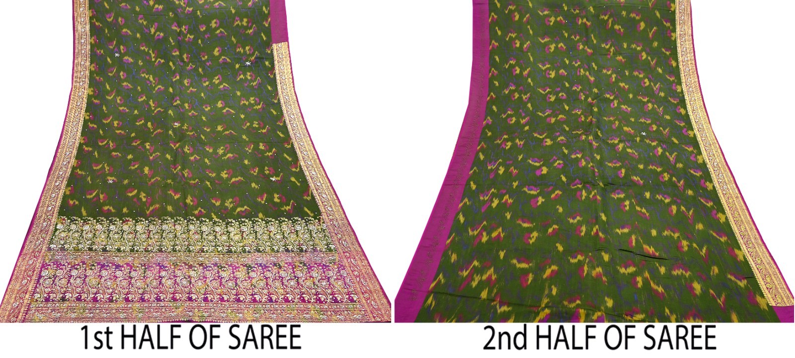 Vintage Multi Heavy Sari Pure Satin Silk Woven Banarasi Tanchoi Embroidered 5yd