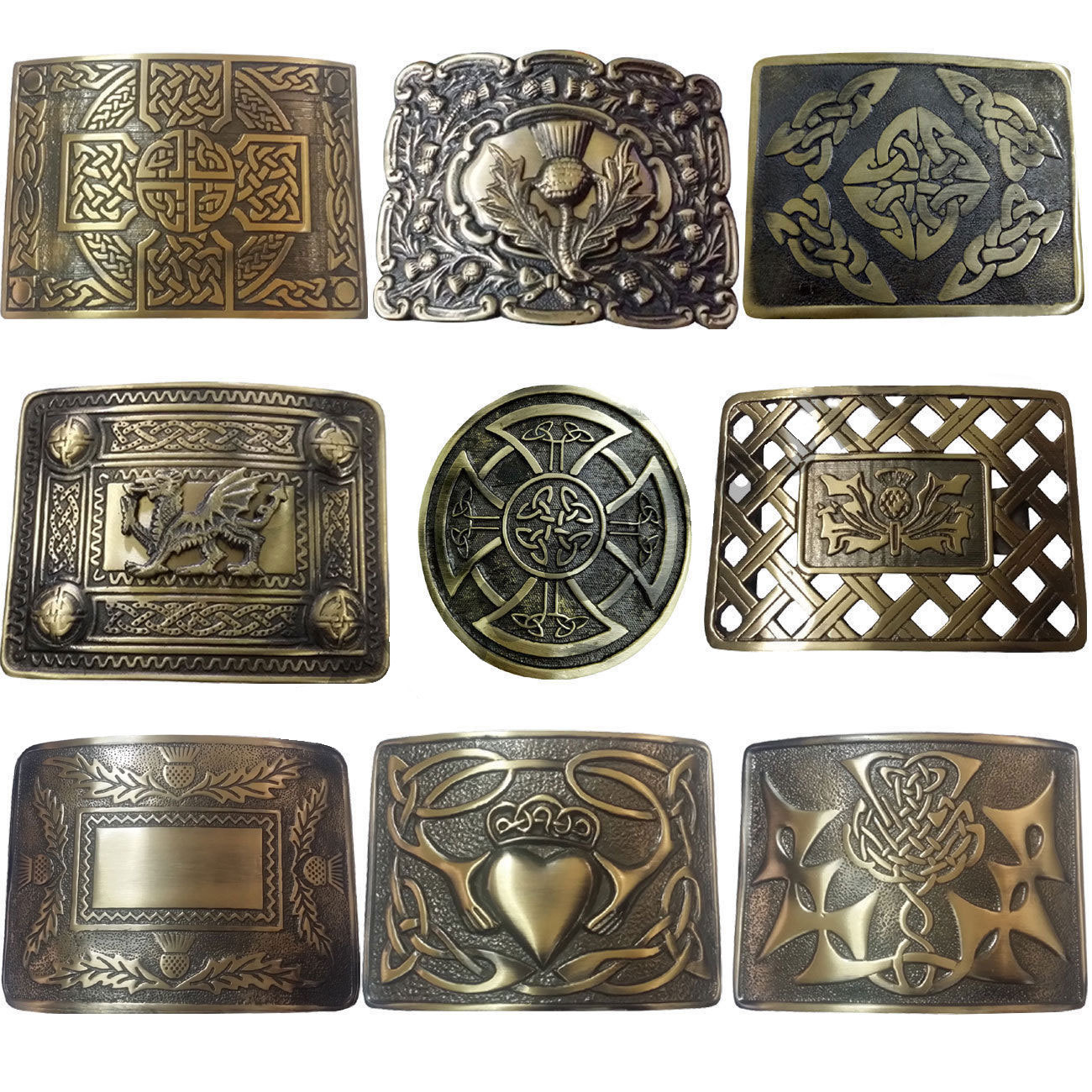 Men’s Scottish Kilt Belt Buckle Various Design Antique/Chrome Thistle Buckles L