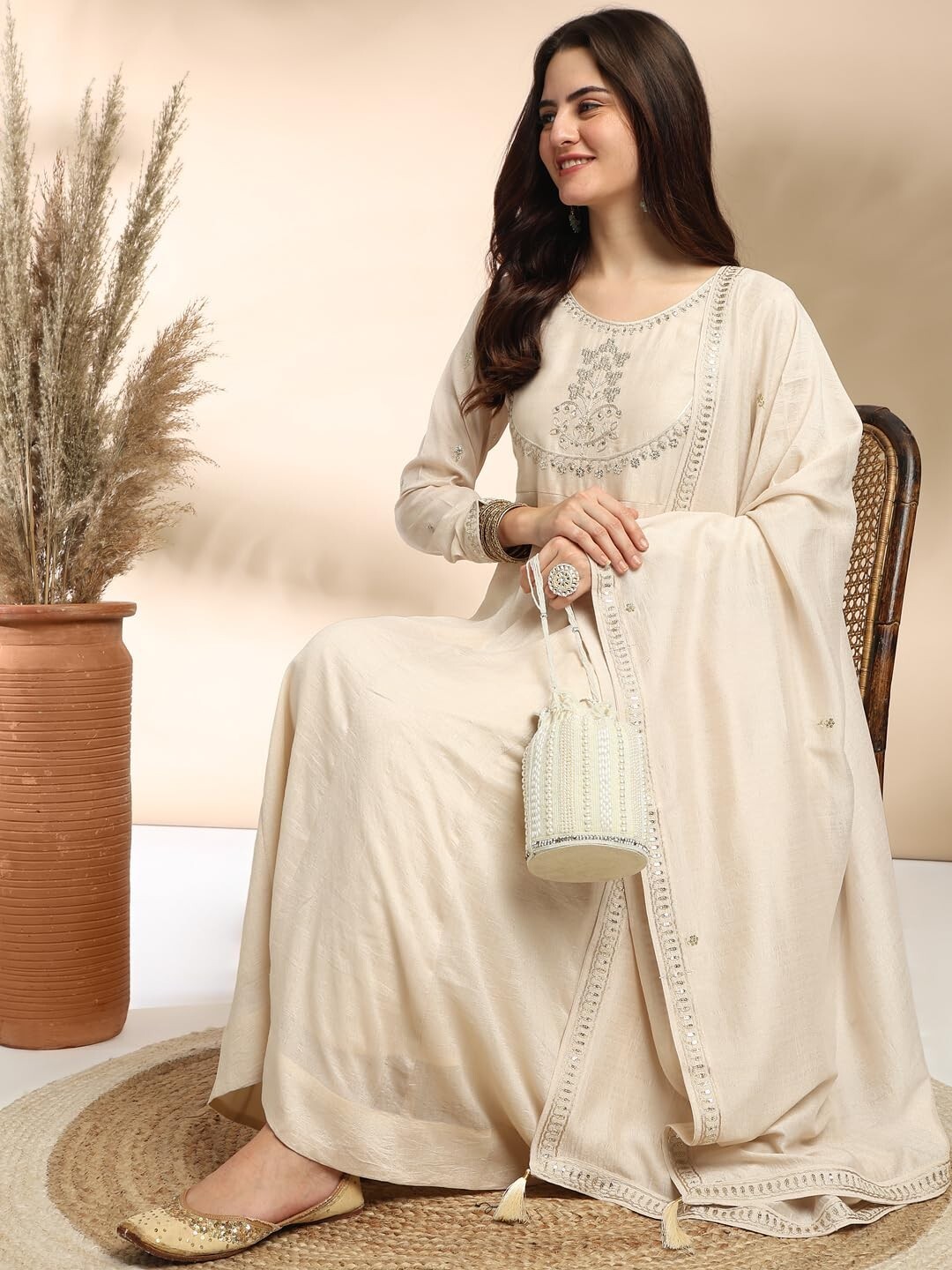 Women’s Silk Anarkali & Pant with Dupatta Set