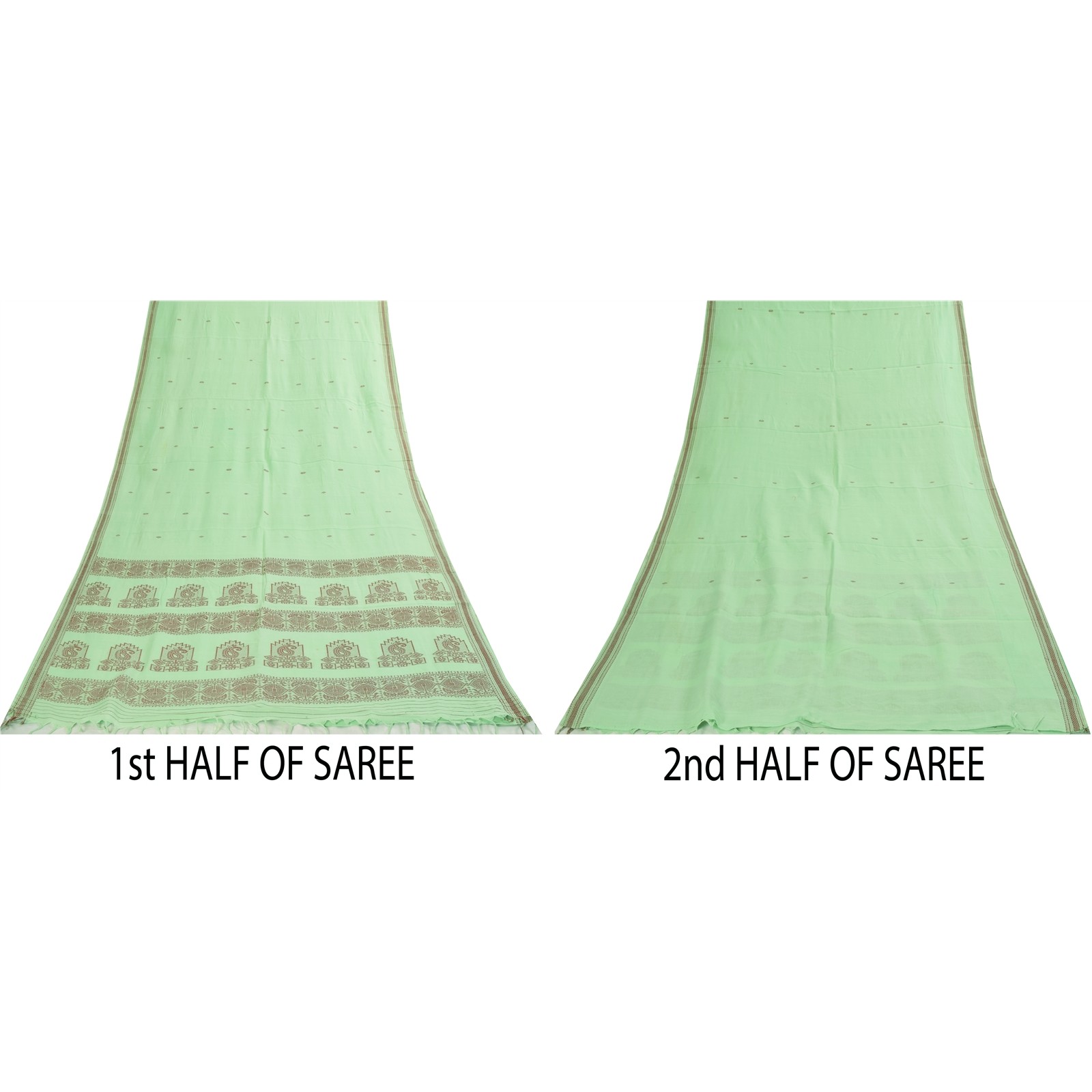 Sanskriti Vintage Sarees Begumpuri Pista Green Handwoven Pure Cotton Sari Fabric