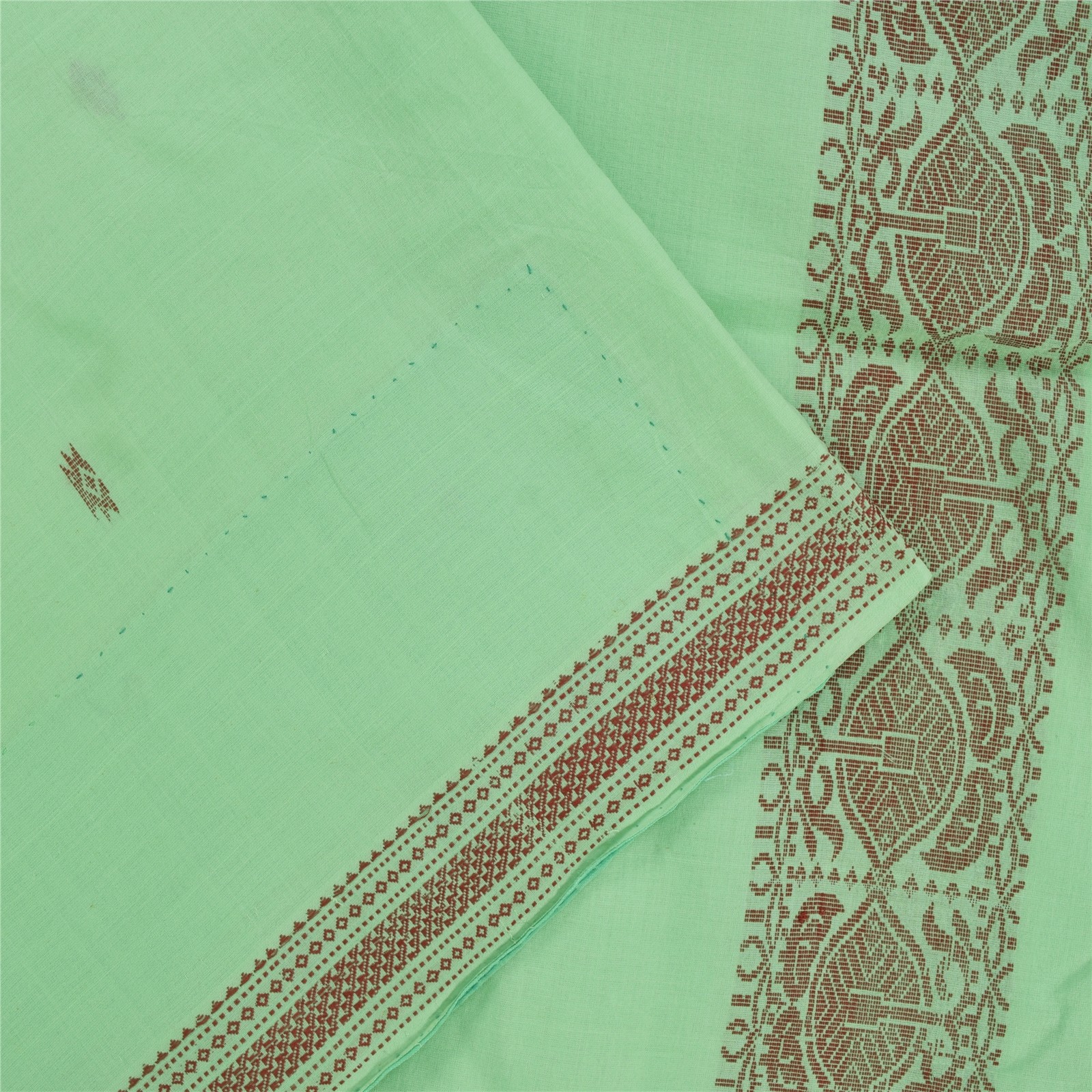 Sanskriti Vintage Sarees Begumpuri Pista Green Handwoven Pure Cotton Sari Fabric