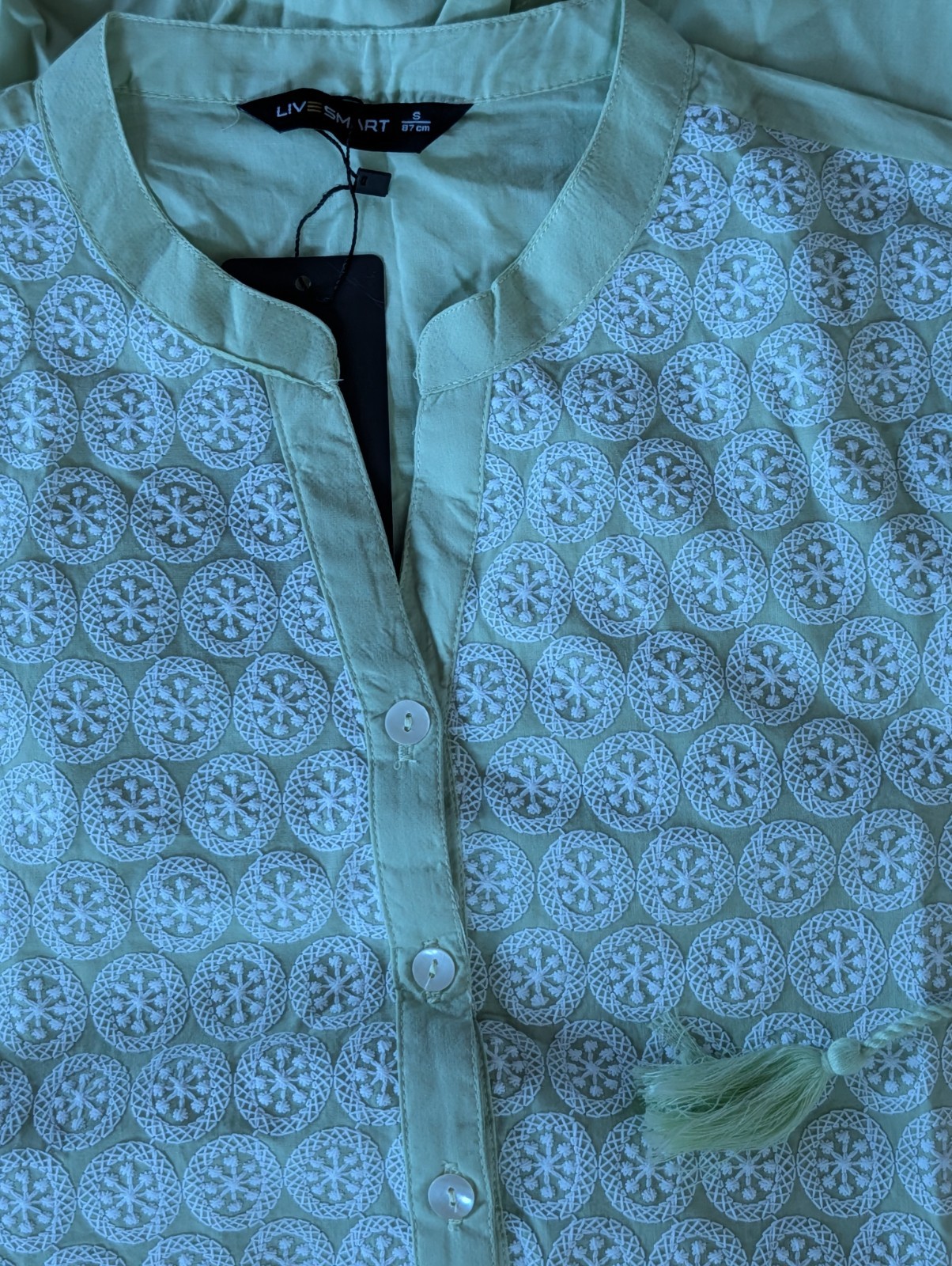 Short Kurta Kurti Top Cotton Embroidered side tie-ups Pista 100% Cotton Small