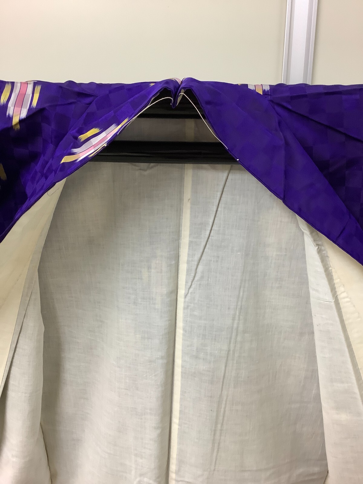 Japanese Vintage Kimono polyester blue purple tradition Height 59.84inch