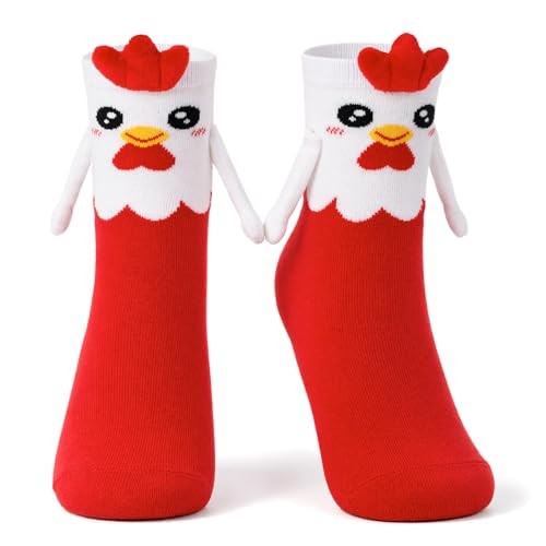 Magnetic Holding Hands Socks – Funny Chicken Animal Socks for One Size Red