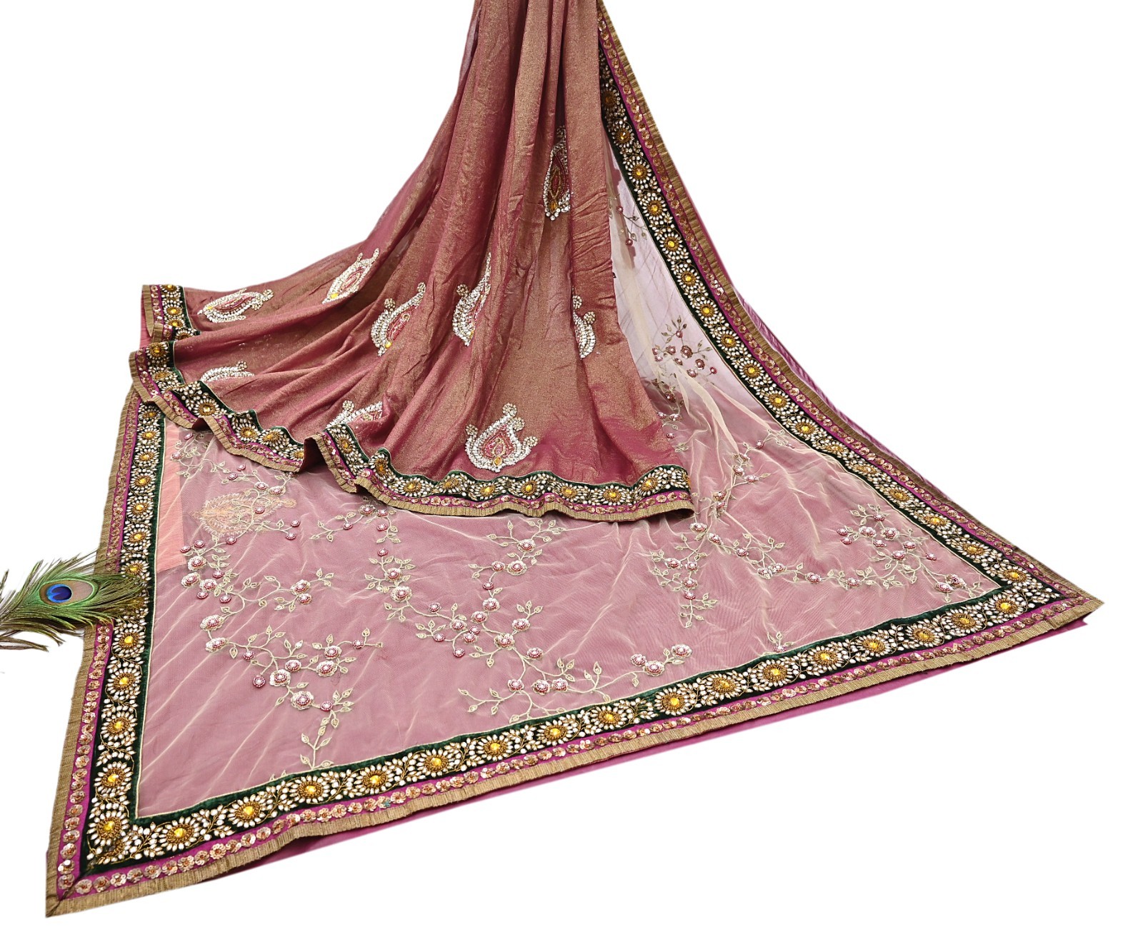 Indian Heavy Sari Net/Mesh Hand Embroidered Designer Sabyasachi Lehenga saree