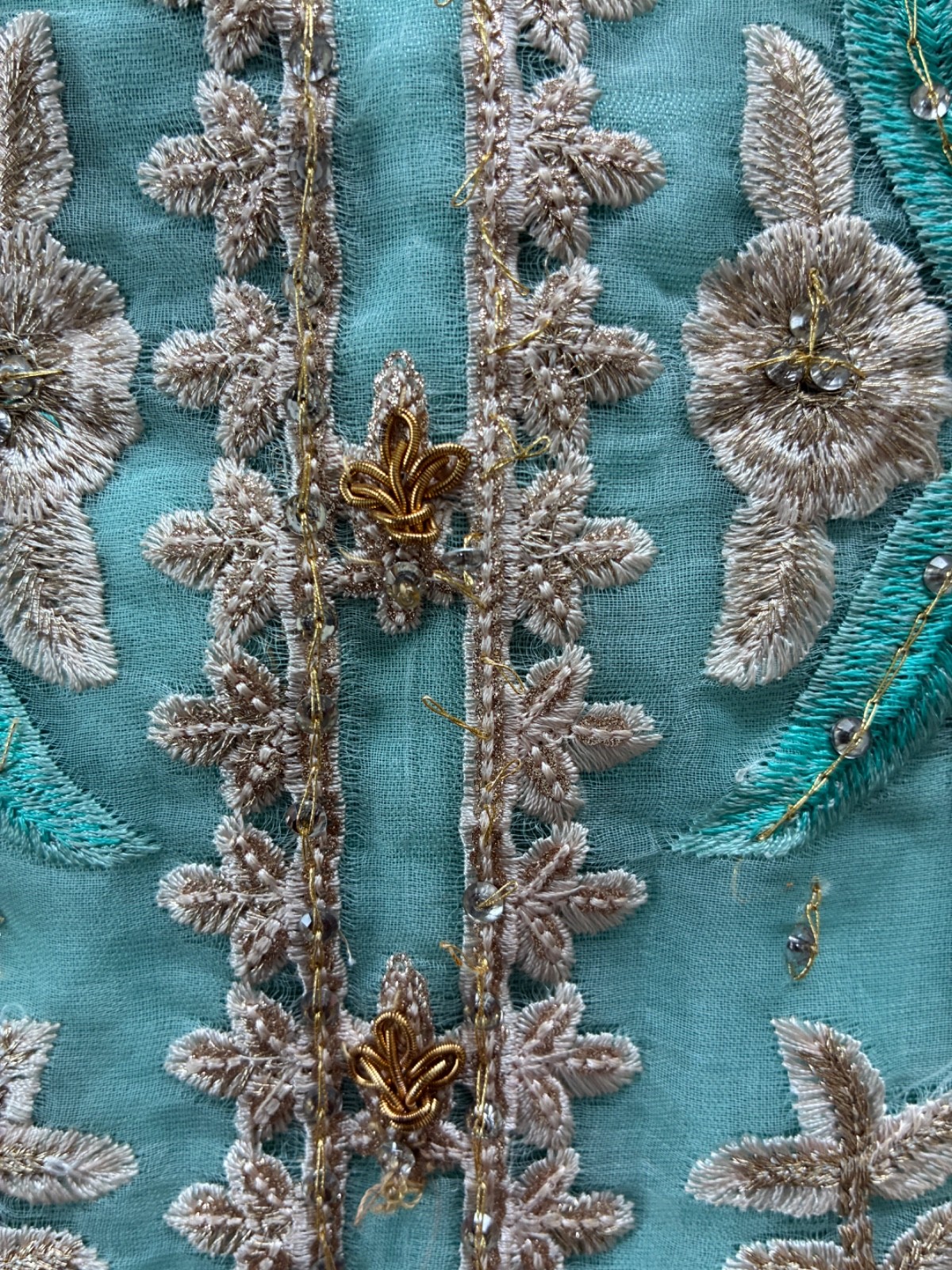 Agha Noor Embroidered Designer Gold turquoise blue pink Pakistani Dress Medium