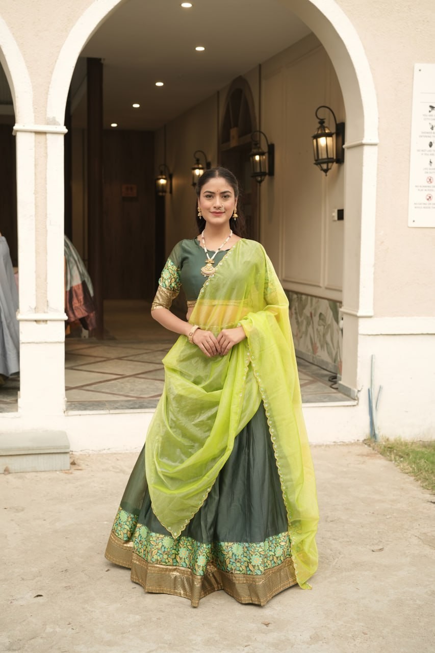 Heavy Shimmar Lehenga Choli Zari Weaving Border Wedding Outfit
