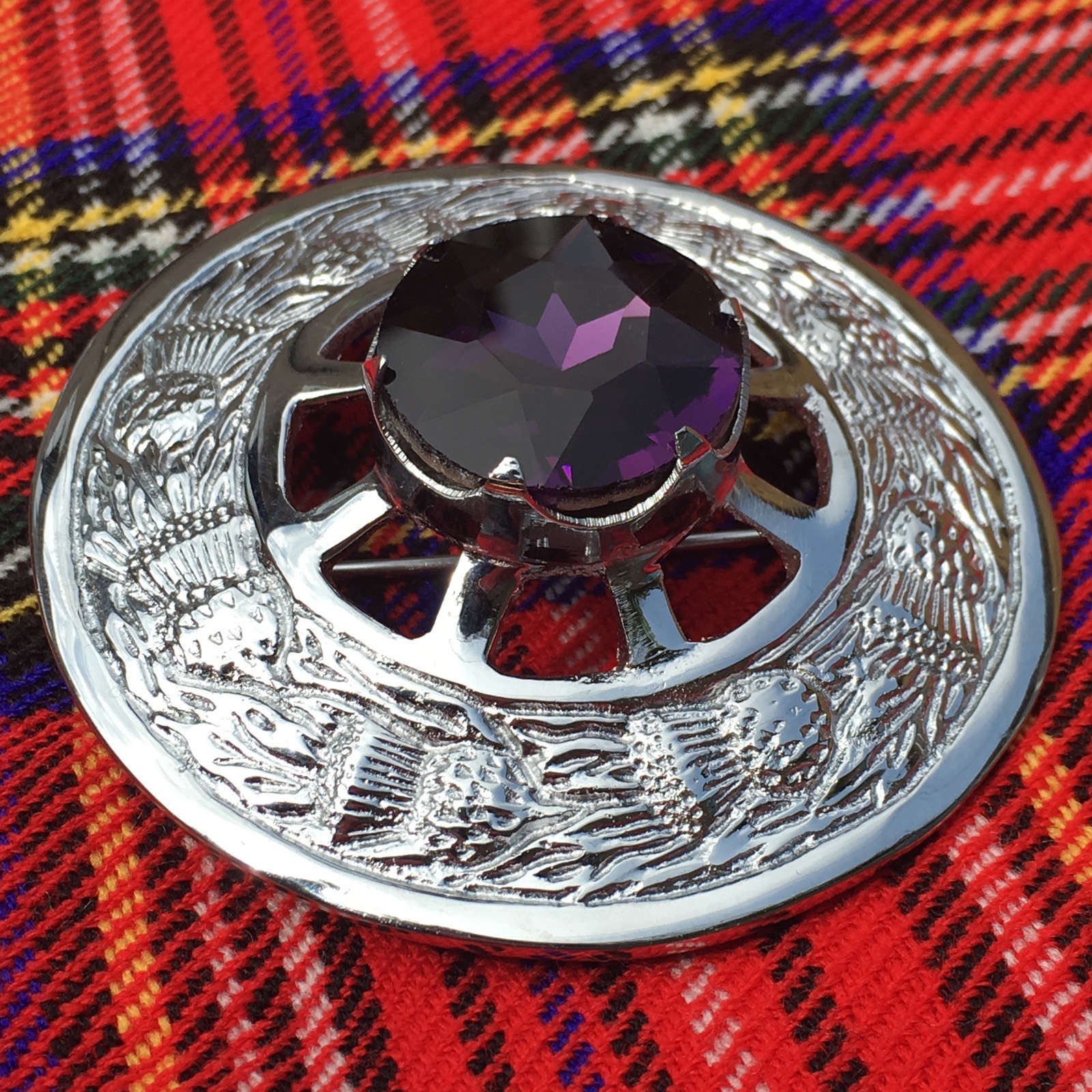 Kilt Fly Plaid Brooch Purple Stone/Scottish Kilt Fly Plaid Brooch/Brooches/pins