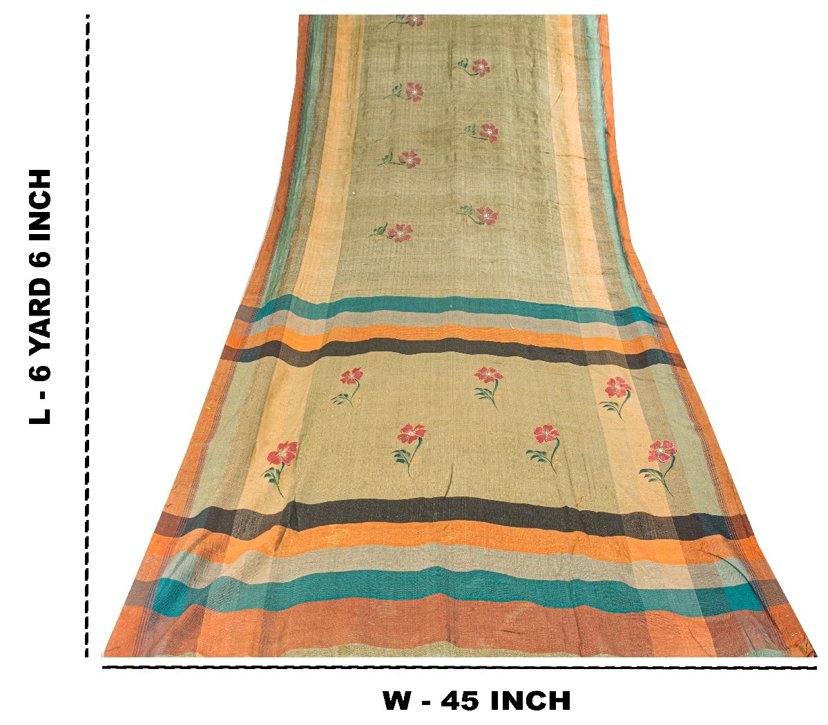 Sanskriti Vintage Green 100% Pure Woolen Saree Hand Paint Sari 6+Yd Craft Fabric