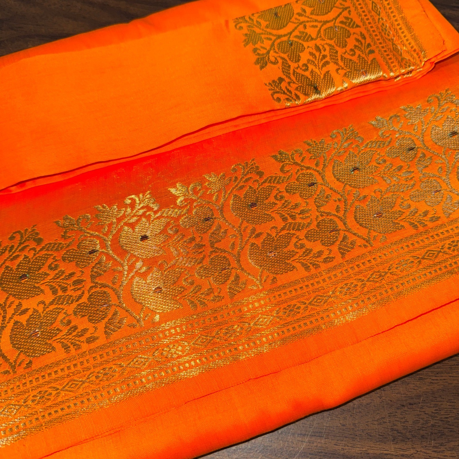 NEW Indian Womens Brocade ART/Artificial Silk Sari SAREE Light Orange w/Blouse