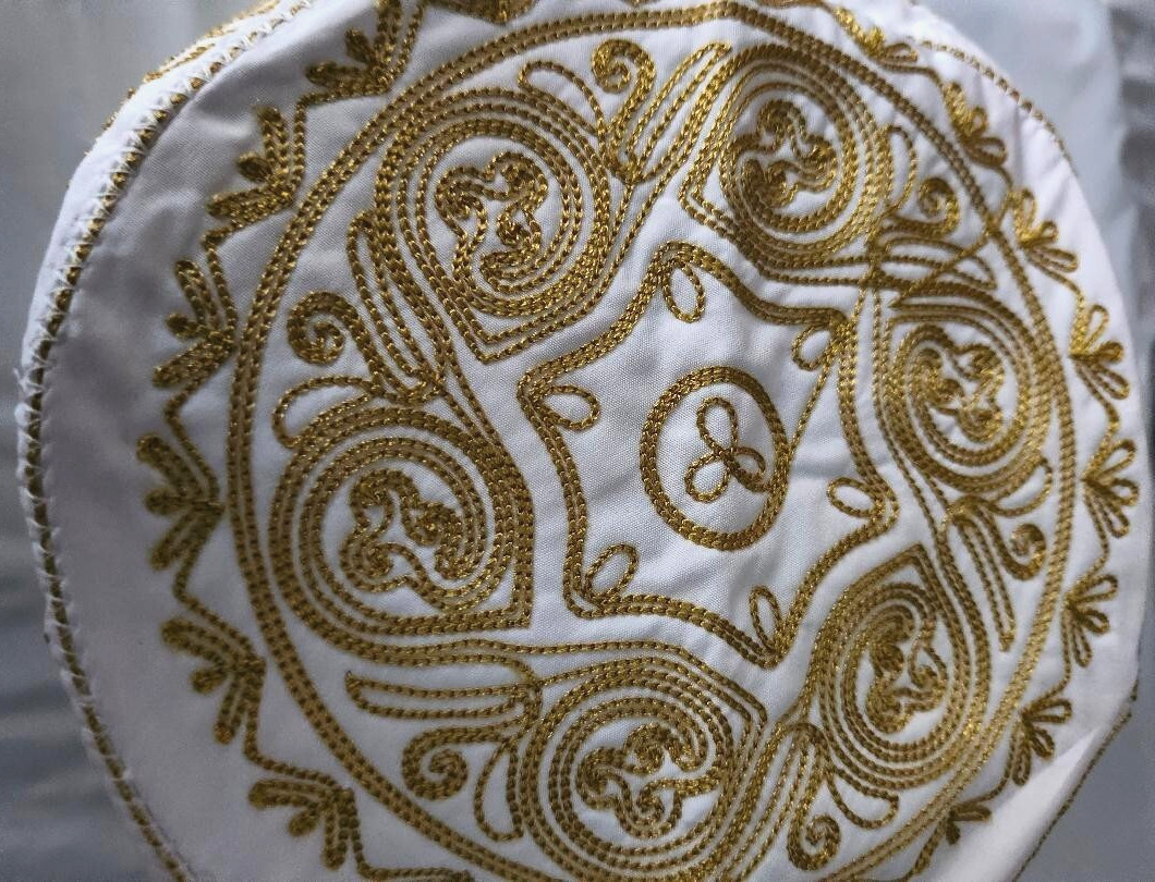 6 Pices of Kufi Men Muslim Velvet Embroidered Lined Prayer Hat, Gold Trim