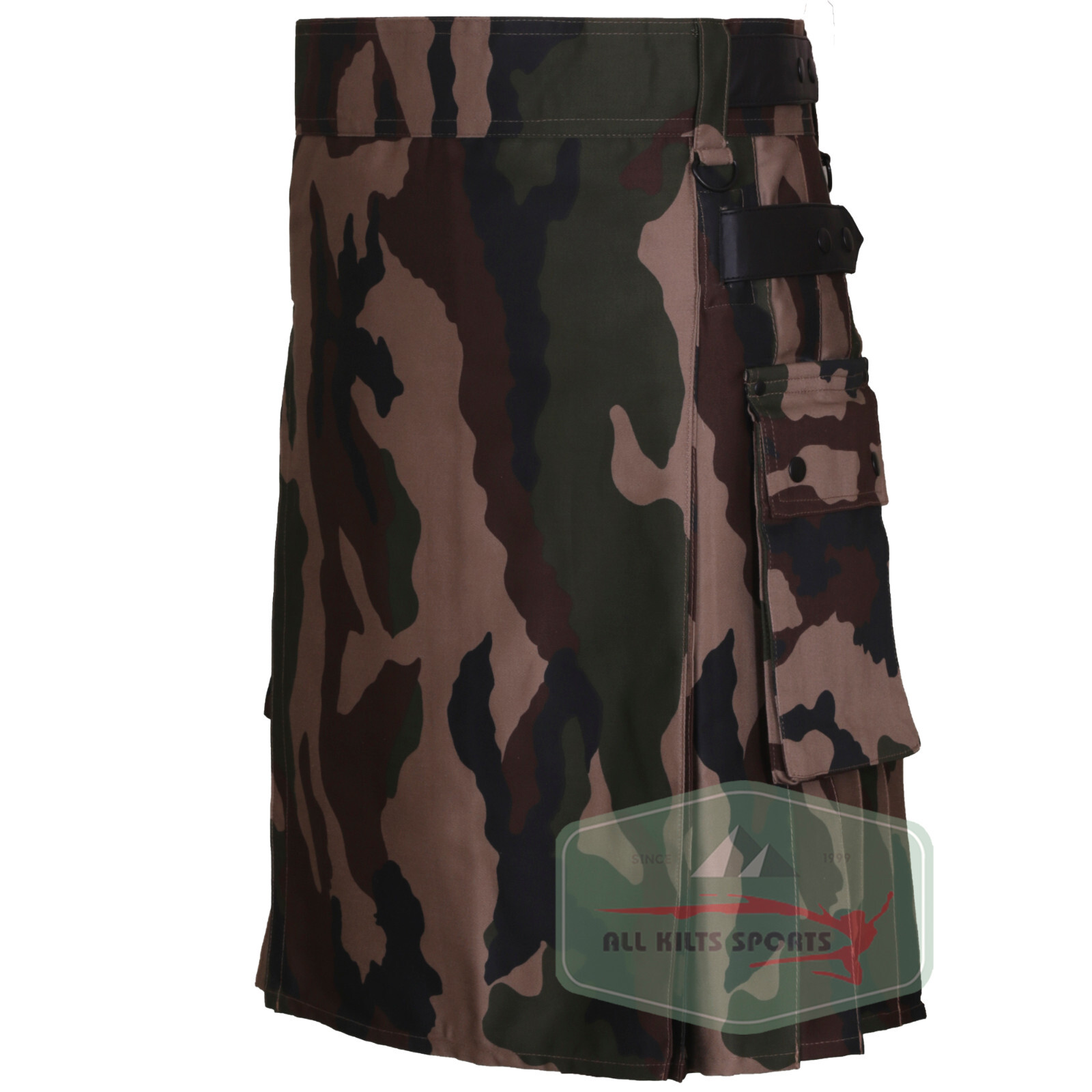 Woodland Camo Leather Straps Military Kilt For Men