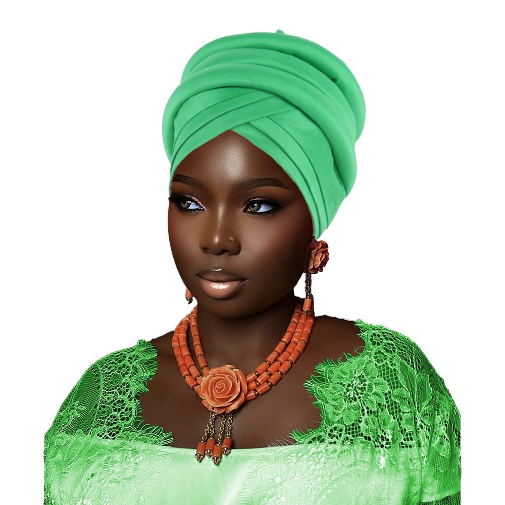 Nigeria Women Aso Oke Auto Gele Headtie African Headwear Beanie Bonnet Headscarf
