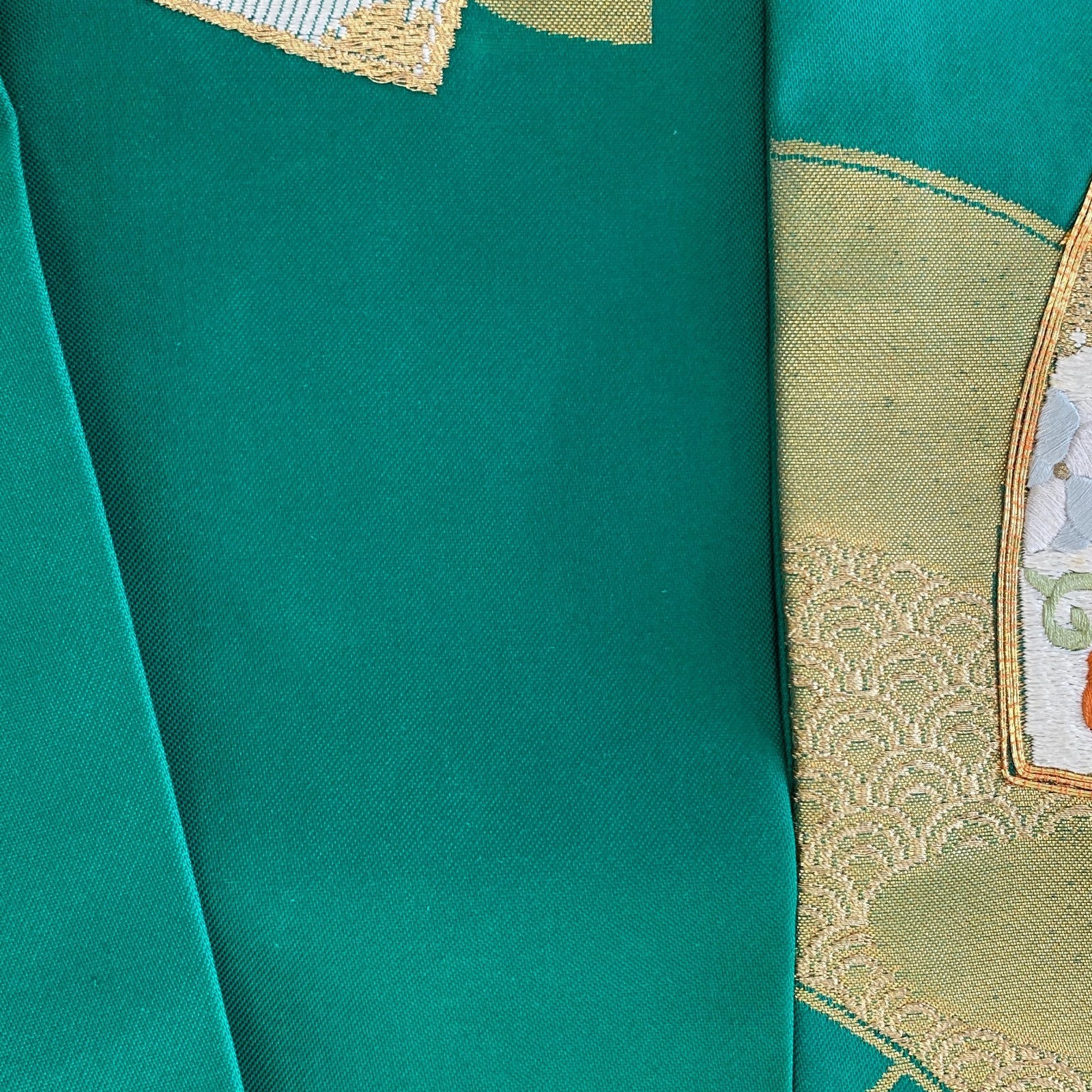 Japanese Vintage Kimono Nagoya Obi Silk Green Drit Traditional 143 x 11 in