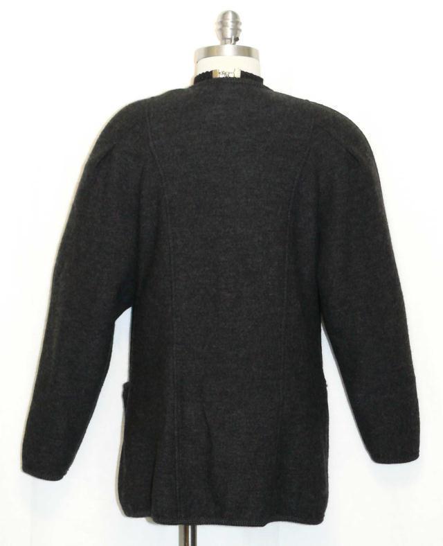 BOILED WOOL BLACK SWEATER German Woman EMBROIDERED CHURCH Jacket B44″ 14 L