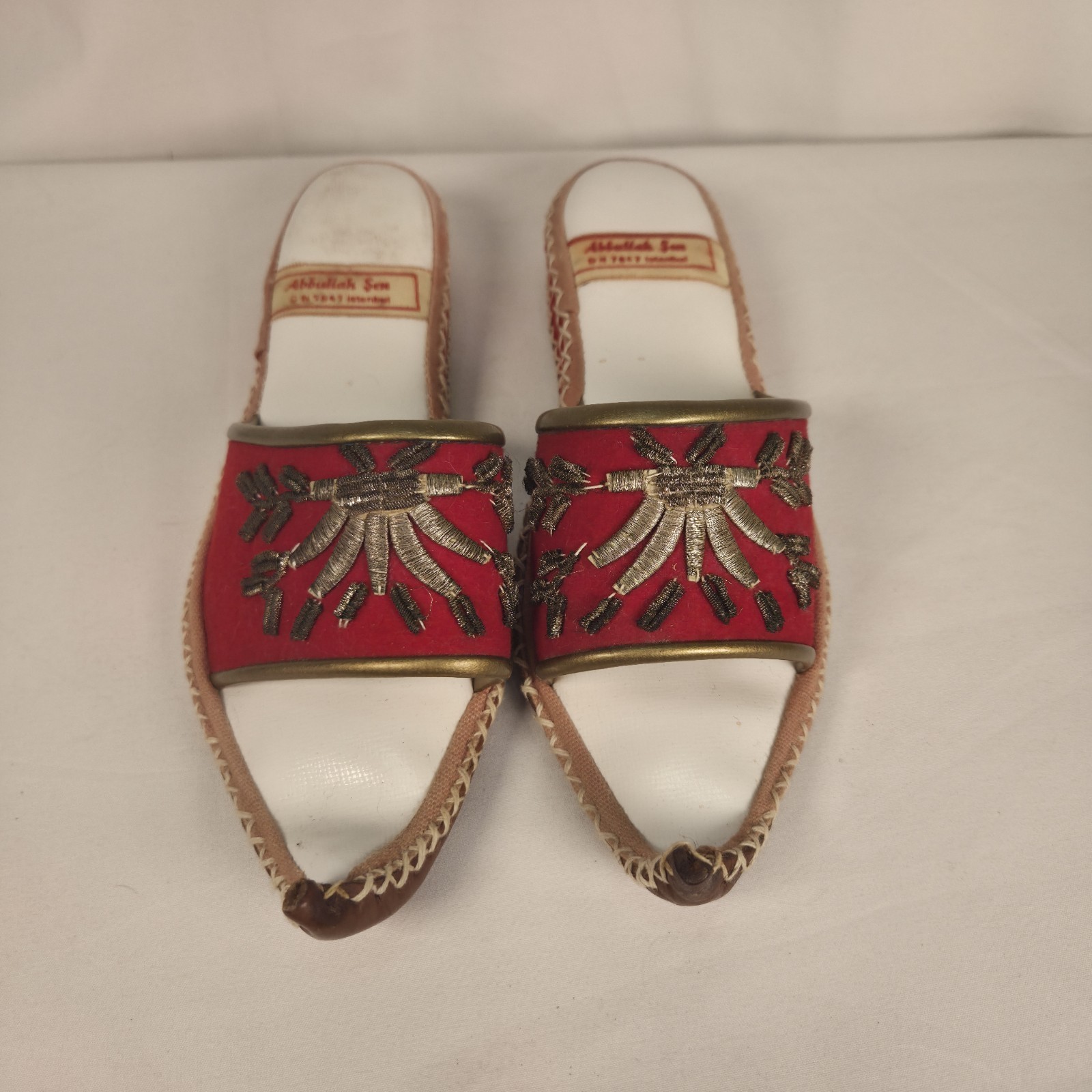 Vintage Turkish Aladdin Handmade Velvet Sequins Leather Slippers Women’s M