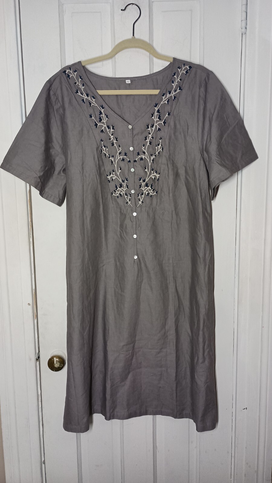 Embroidered Kurta Large Shift Floral Tunic Shirt Dress Linen Blend C8