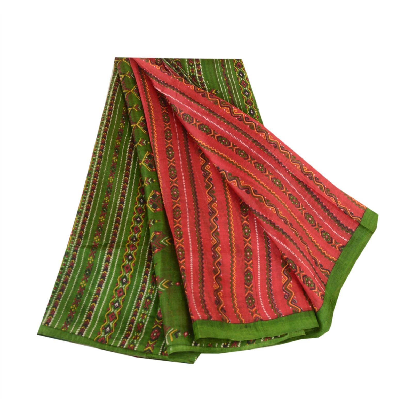 Sanskriti Vintage Sarees Dark Red 100% Pure Silk Printed Sari 5Yd Craft Fabric