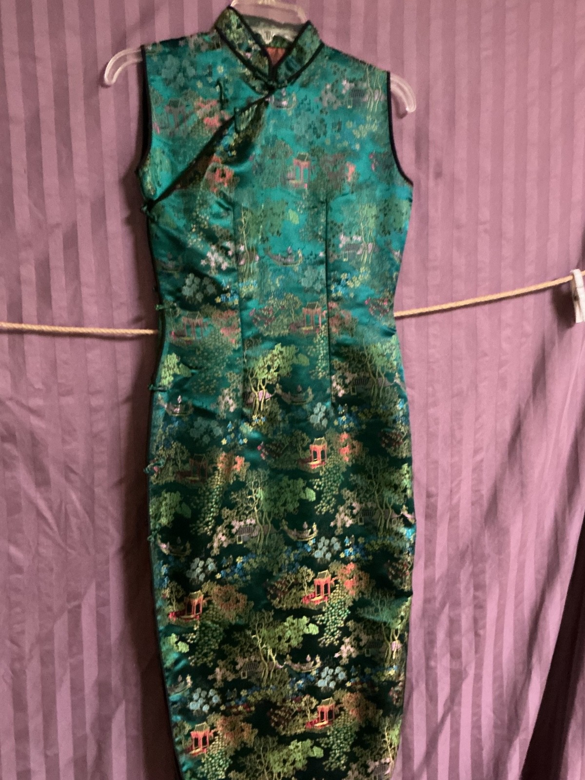 VIETNAMESE AO DAI MULTI COLORED SILK LONG TUNIC DRESS SZ. S