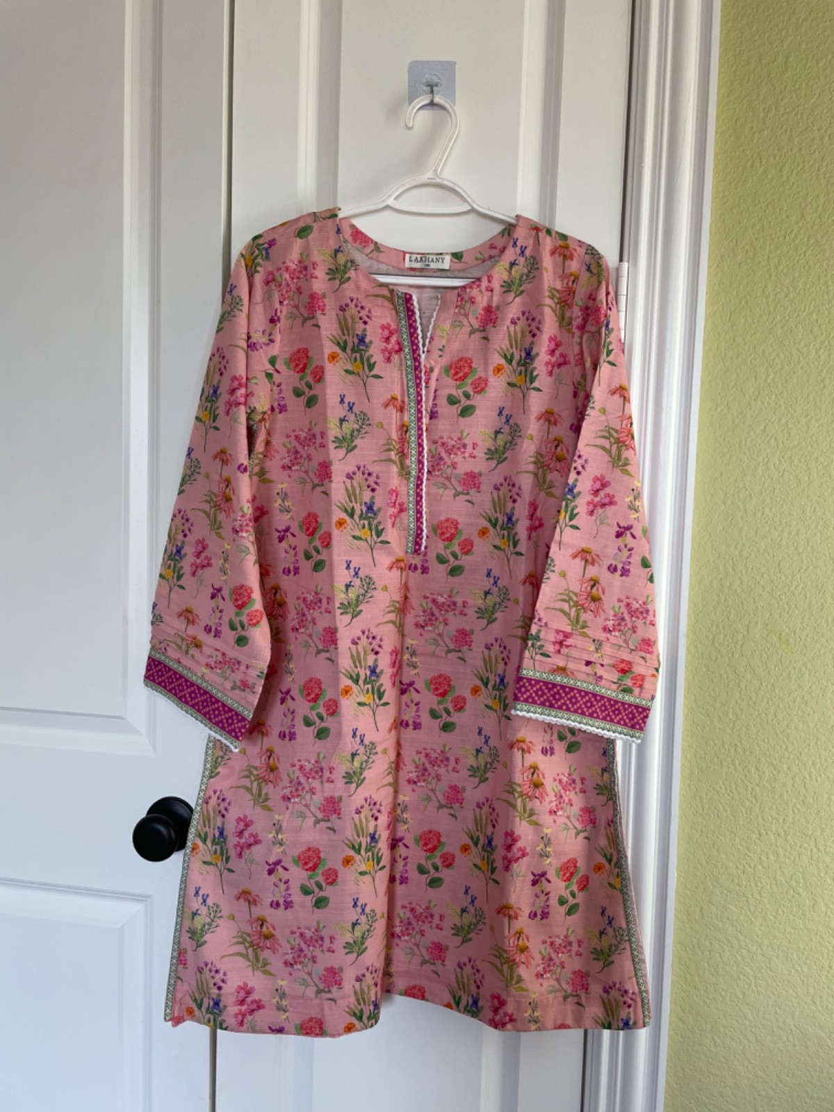 2 piece Ready to wear pink printed shirt & Trouser Fabric Khaddar .Brand Lakhany
