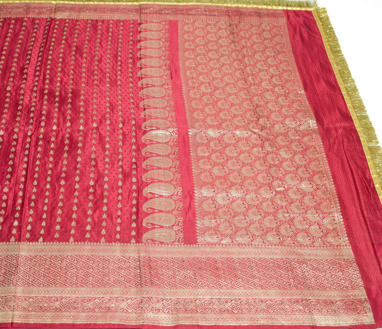 Sushila Vintage Heavy Saree Pure Satin Silk Banarasi Brocade Woven Sari Fabric