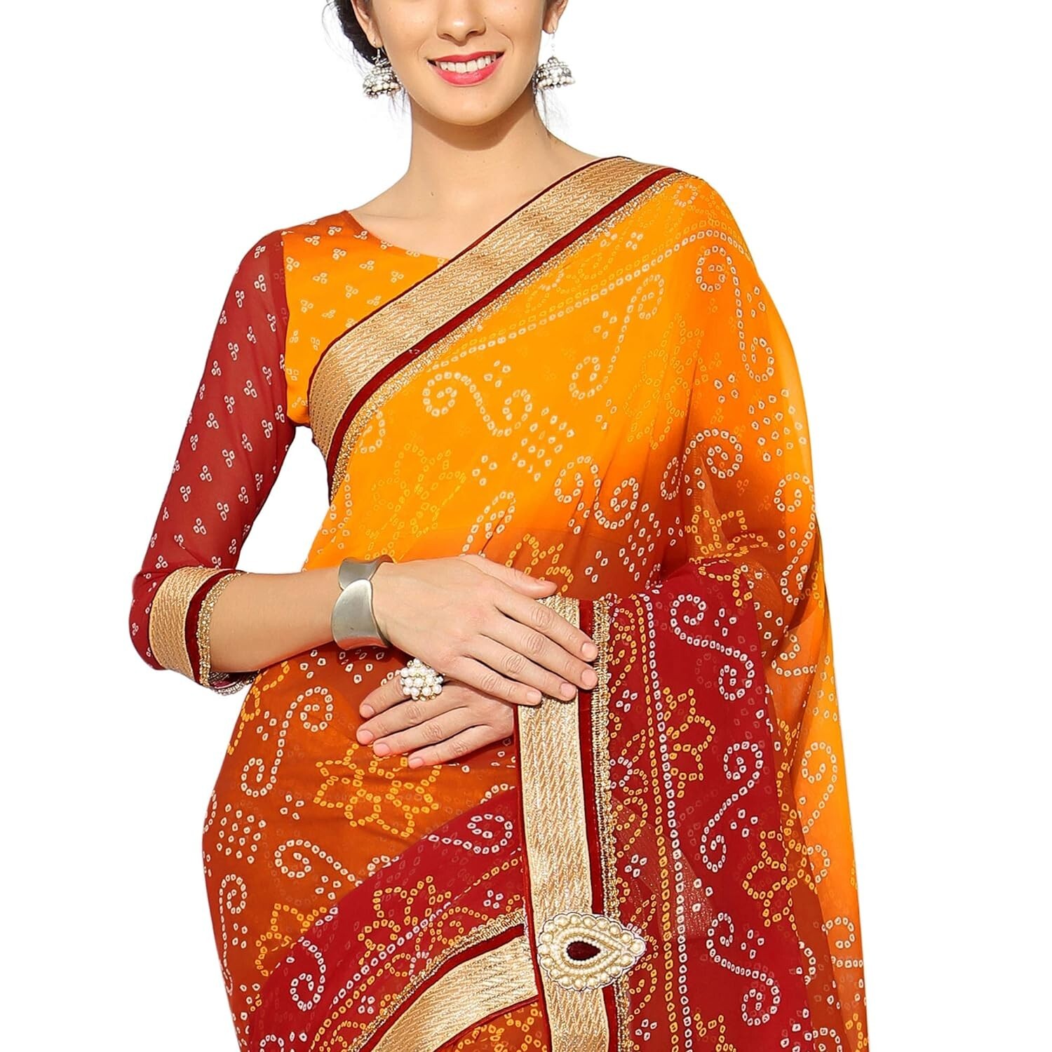 Women’s Georgette Traditional Printed Bandhani Sarees for Womens with Blouse